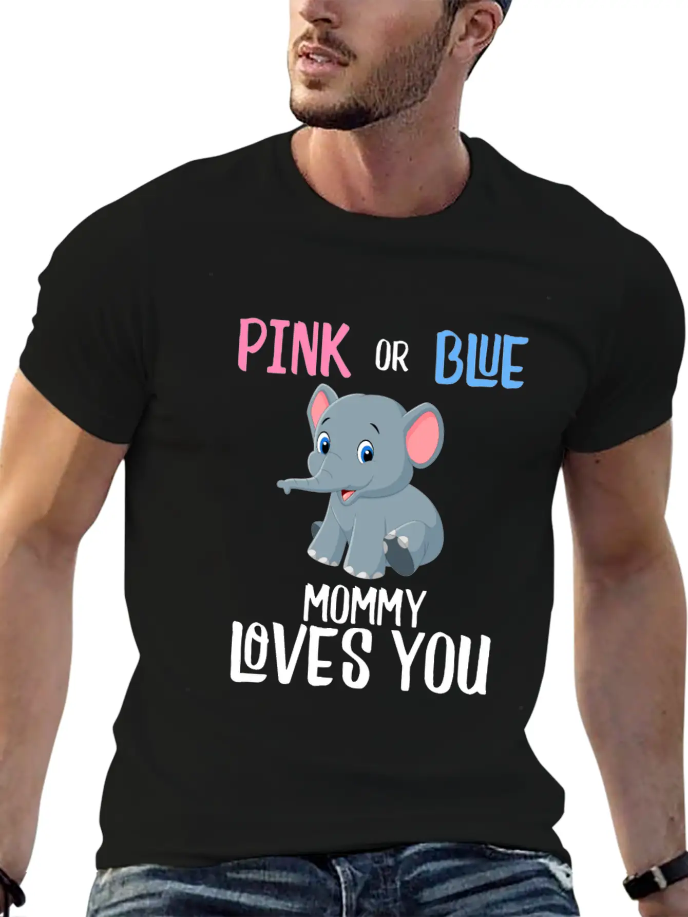 Elephant Gender Reveal Mommy Mom Baby Unisex Short Sleeve Soft Cotton T-Shirt – Casual Everyday Wear
