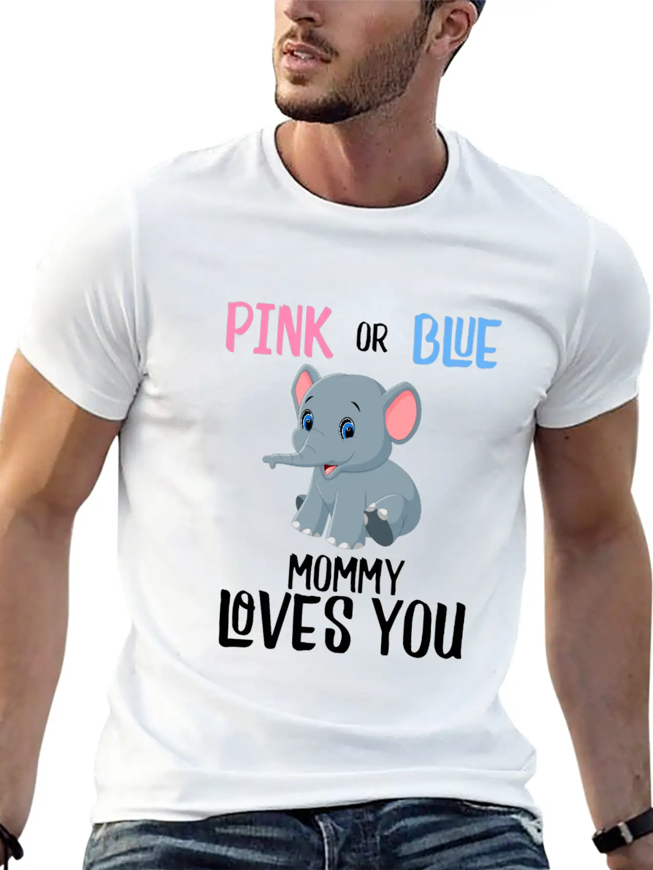 Elephant Gender Reveal Mommy Mom Baby Unisex Short Sleeve Soft Cotton T-Shirt – Casual Everyday Wear