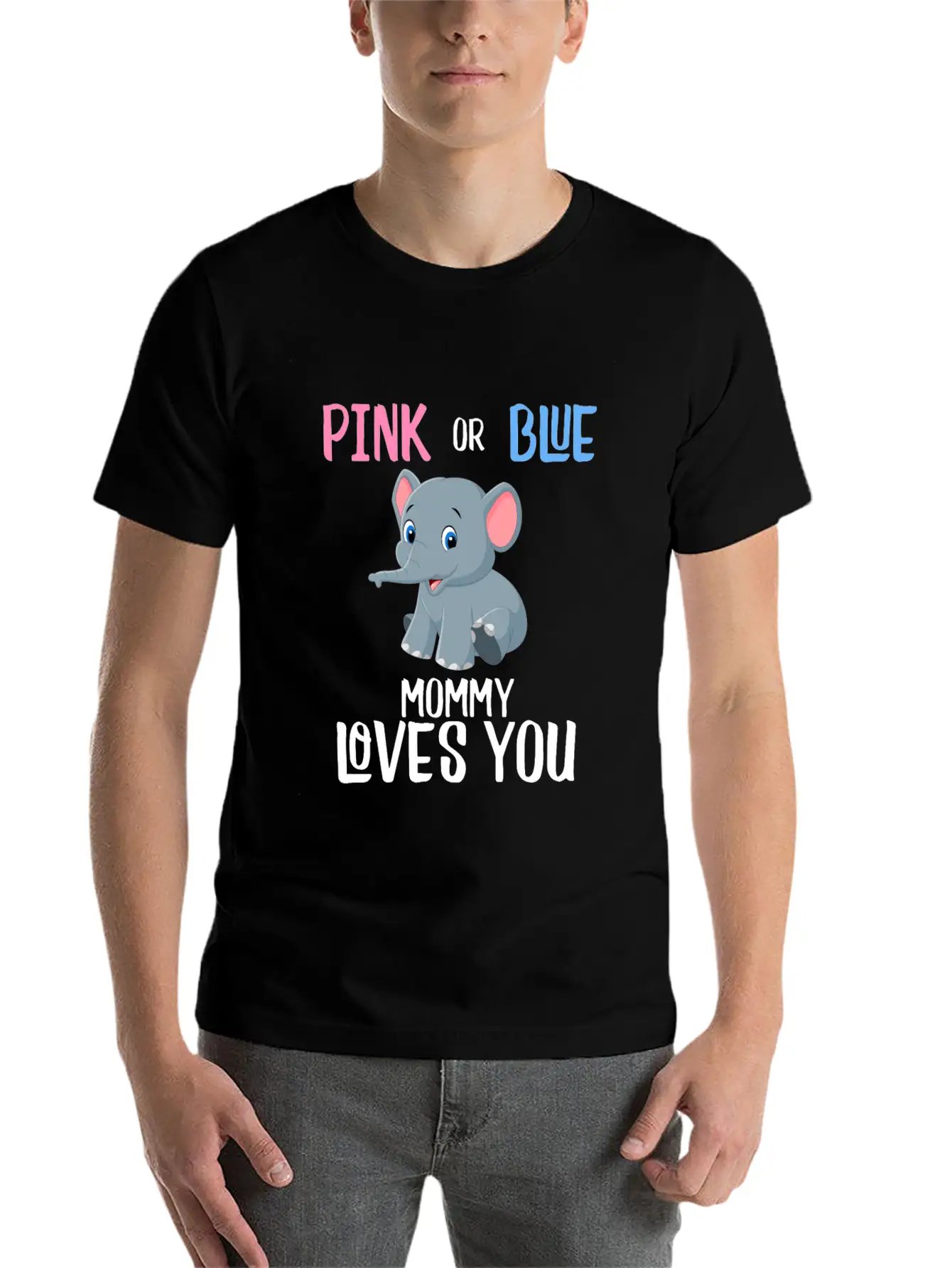 Elephant Gender Reveal Mommy Mom Baby Unisex Short Sleeve Soft Cotton T-Shirt – Casual Everyday Wear