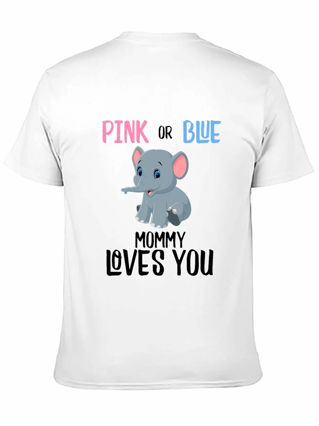 Elephant Gender Reveal Mommy Mom Baby Unisex Short Sleeve Soft Cotton T-Shirt – Casual Everyday Wear