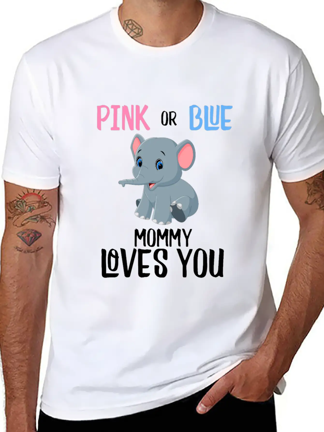 Elephant Gender Reveal Mommy Mom Baby Unisex Short Sleeve Soft Cotton T-Shirt – Casual Everyday Wear
