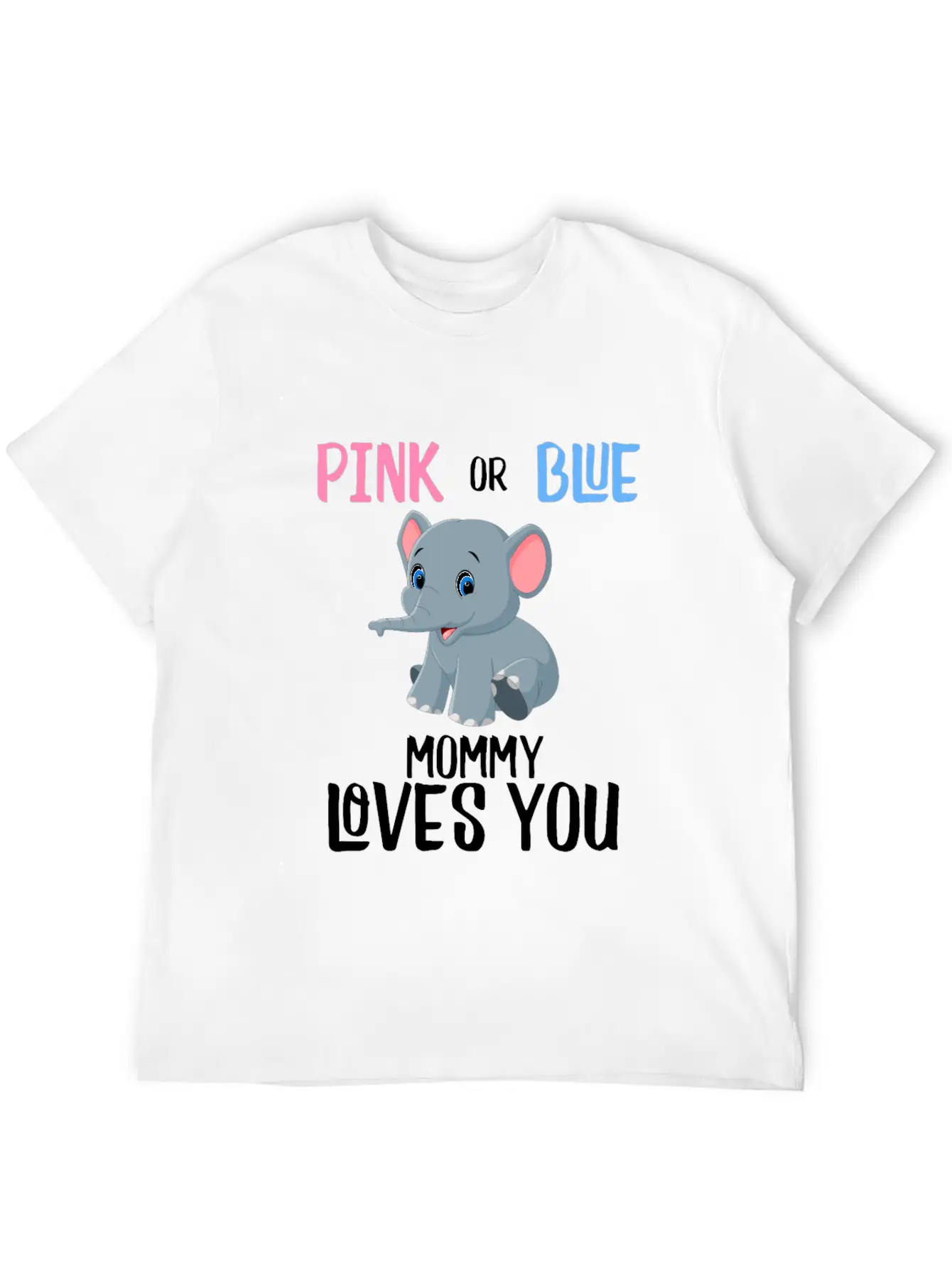 Elephant Gender Reveal Mommy Mom Baby Unisex Short Sleeve Soft Cotton T-Shirt – Casual Everyday Wear