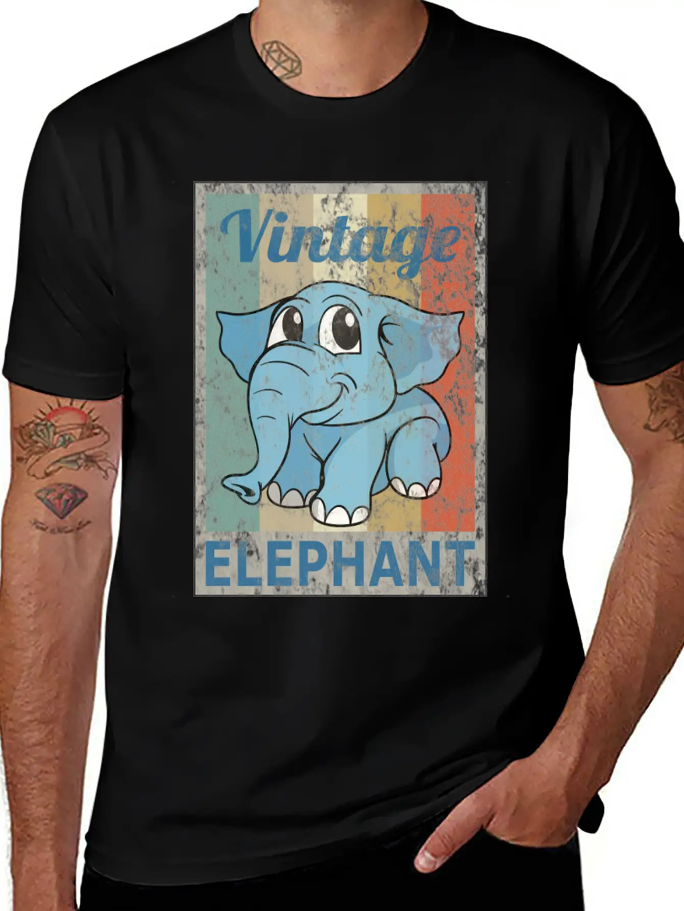 Elephant Vintage Retro Style Grunge Stylish Everyday T-Shirt – Unisex Basic Cotton Tee