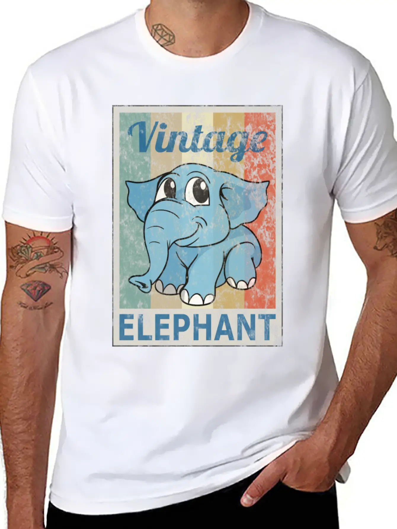 Elephant Vintage Retro Style Grunge Stylish Everyday T-Shirt – Unisex Basic Cotton Tee
