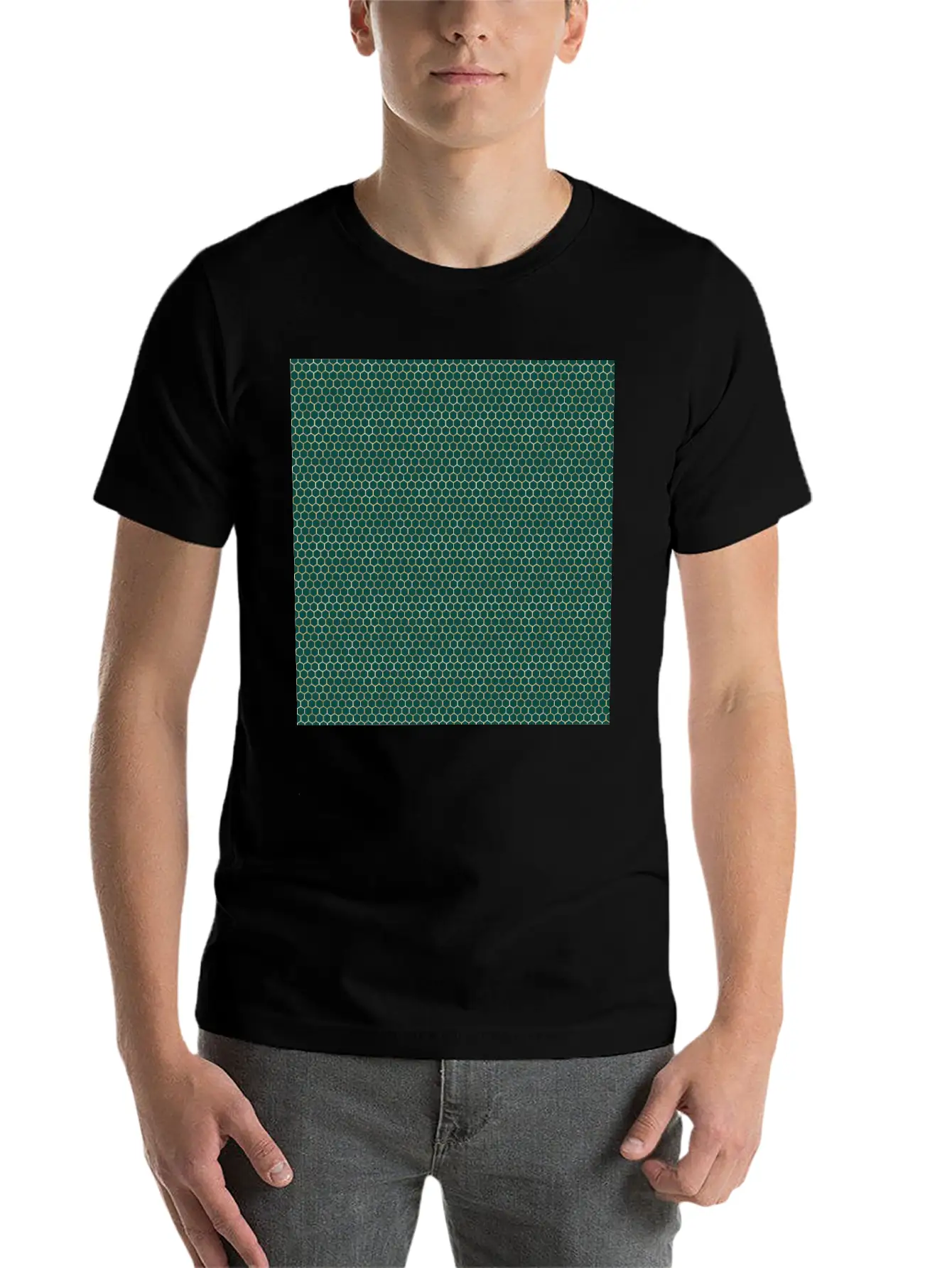 Emerald Green Gold Honeycomb Pattern Timeless Short Sleeve Tee – Comfy And Minimalist Design