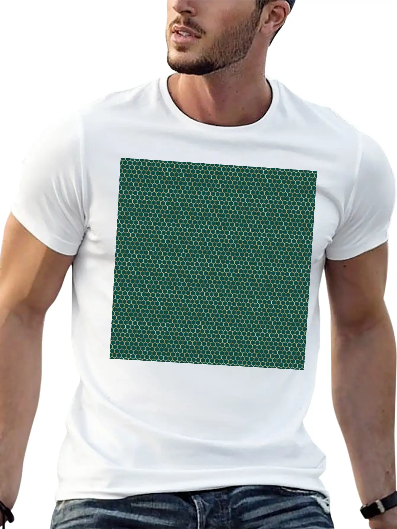 Emerald Green Gold Honeycomb Pattern Timeless Short Sleeve Tee – Comfy And Minimalist Design