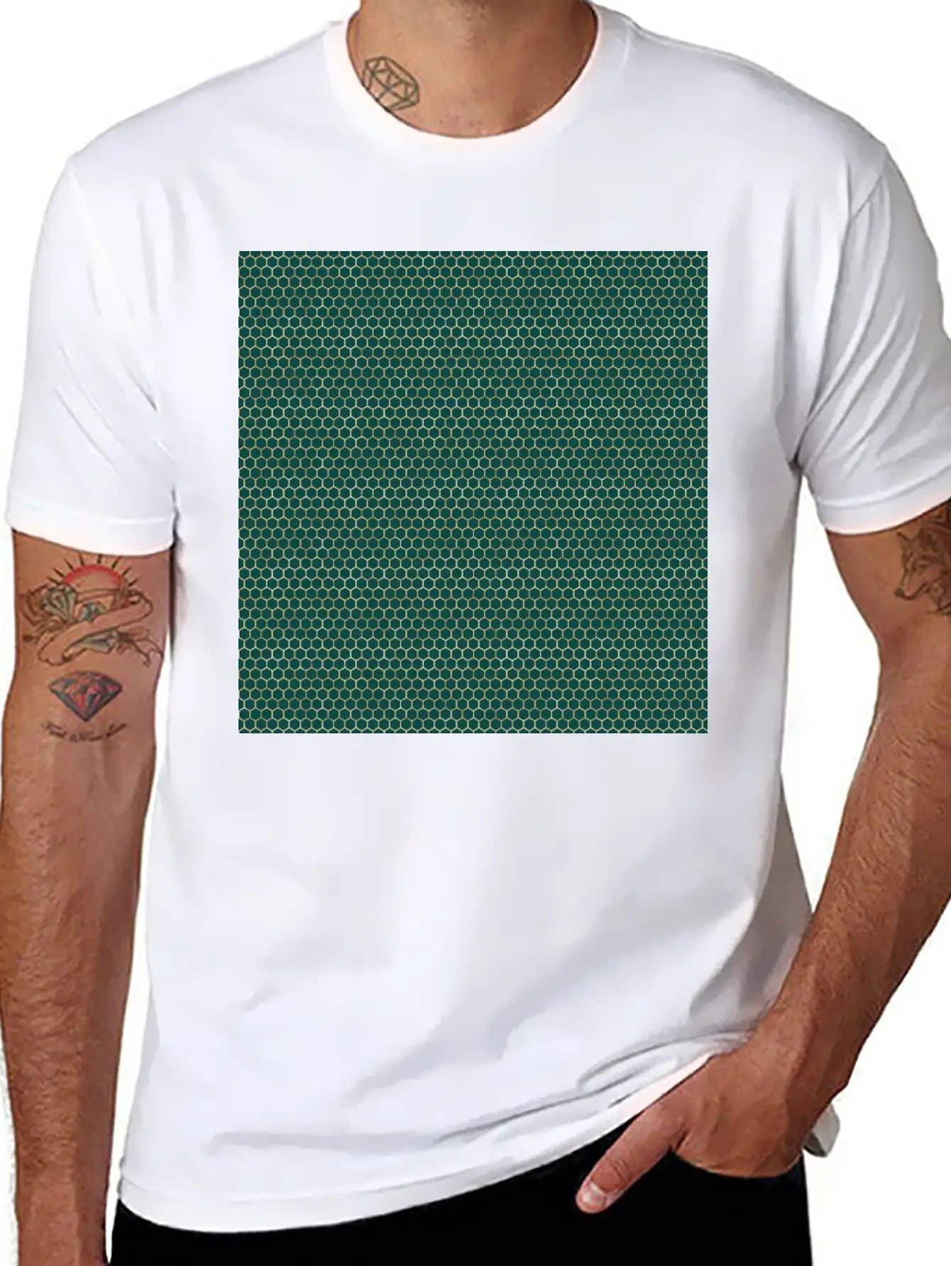 Emerald Green Gold Honeycomb Pattern Timeless Short Sleeve Tee – Comfy And Minimalist Design