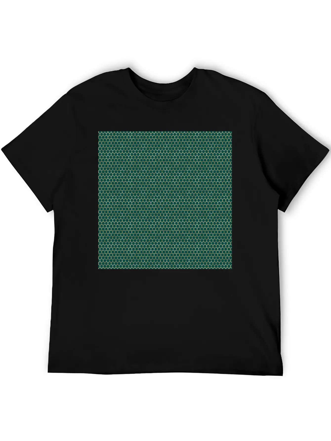 Emerald Green Gold Honeycomb Pattern Timeless Short Sleeve Tee – Comfy And Minimalist Design