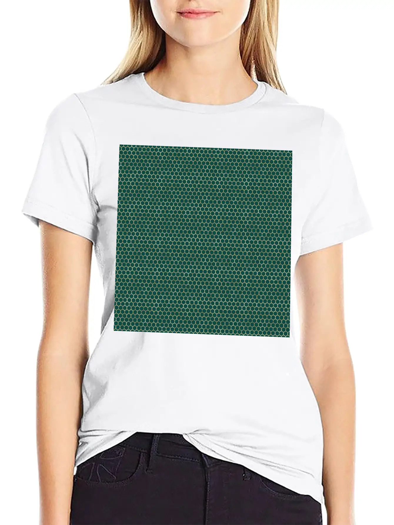 Emerald Green Gold Honeycomb Pattern Timeless Short Sleeve Tee – Comfy And Minimalist Design