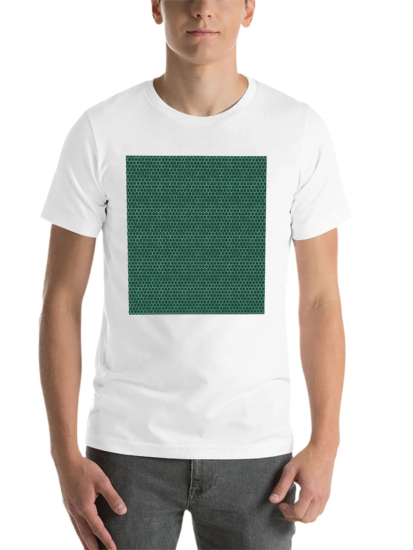 Emerald Green Gold Honeycomb Pattern Timeless Short Sleeve Tee – Comfy And Minimalist Design