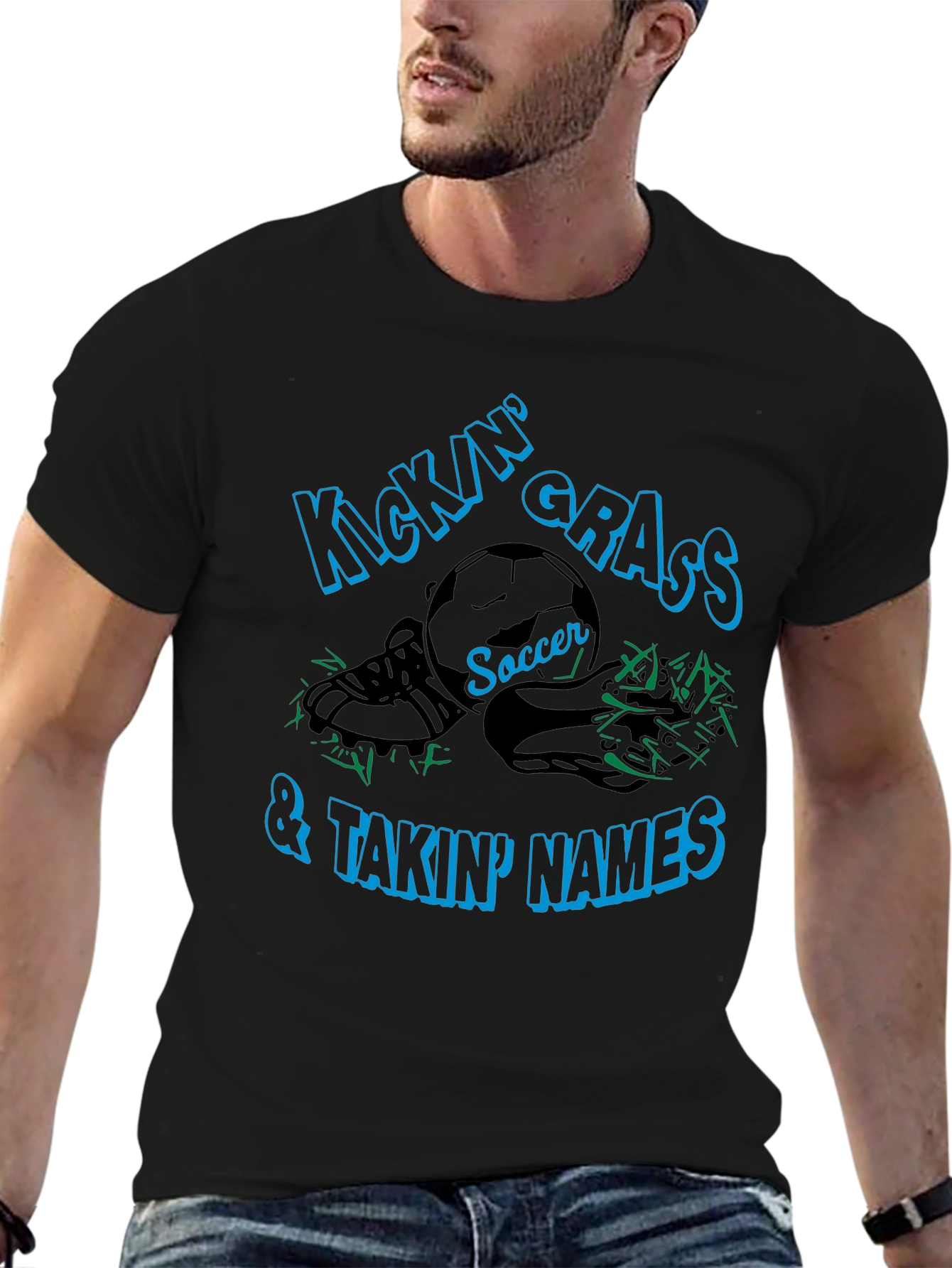 Kickin Grass Soccer Tee - Black Cotton
