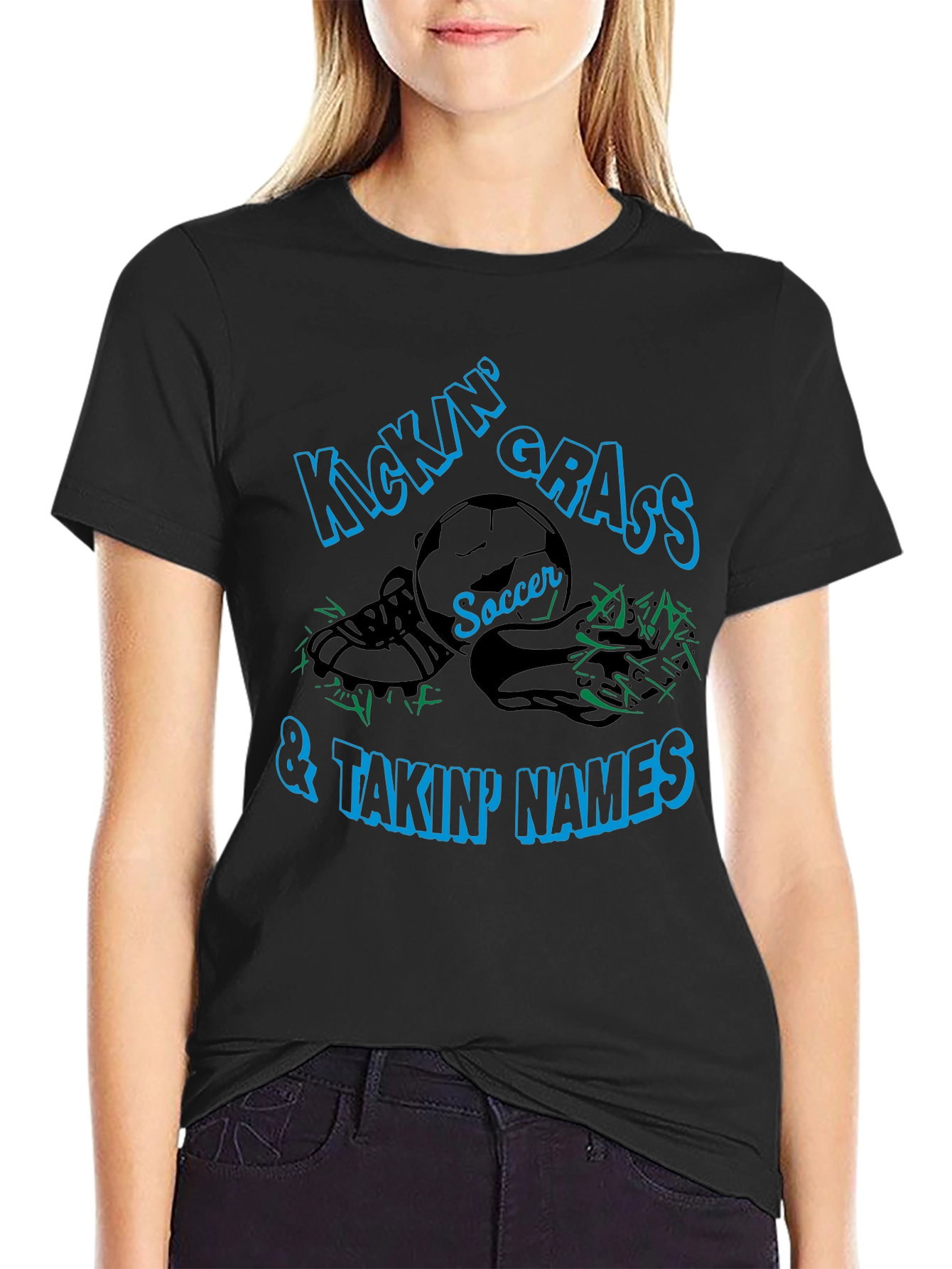 Kickin Grass Soccer Tee - Black Cotton