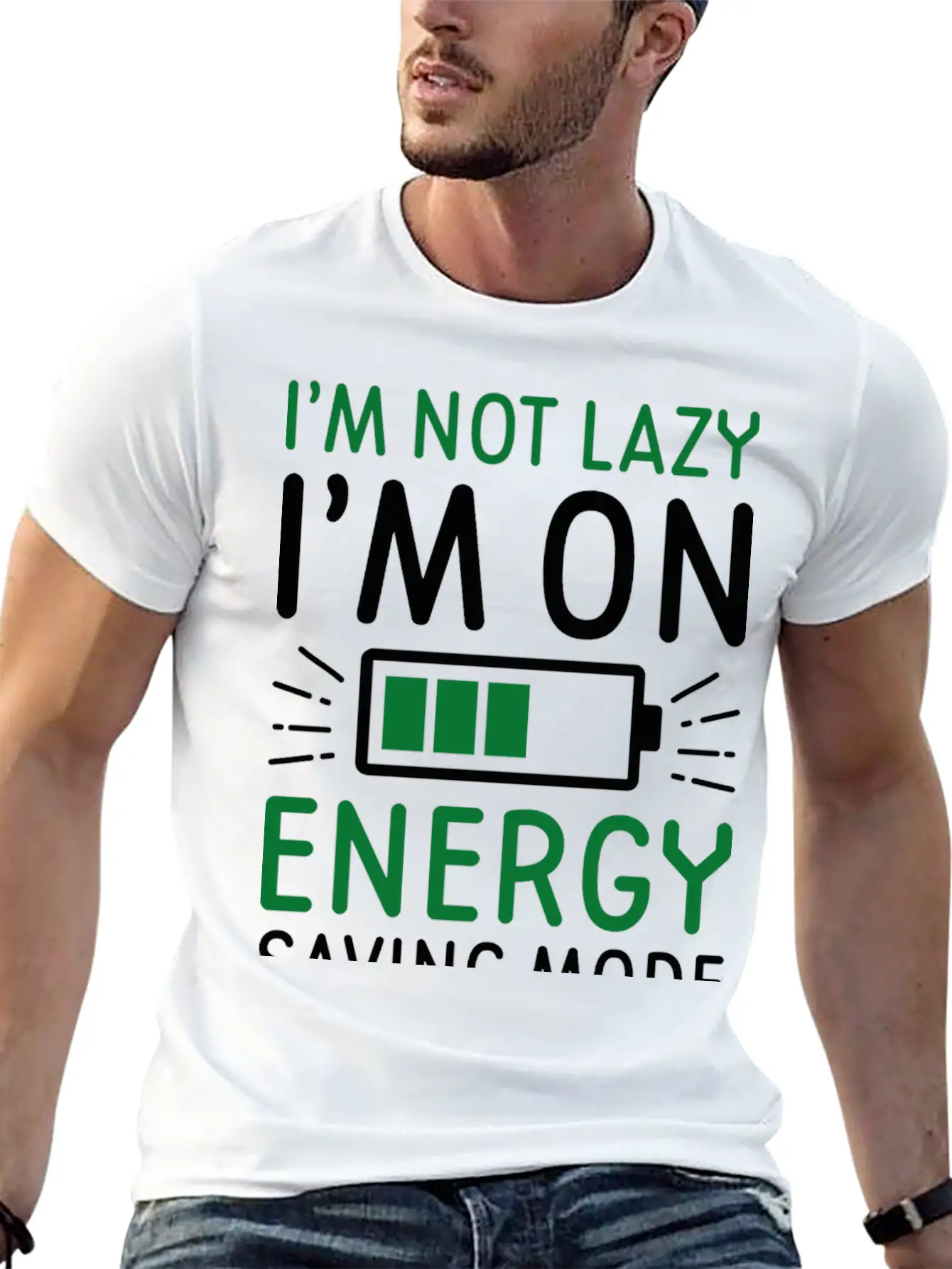 Energy Saving Mode Unisex Short Sleeve Soft Cotton T-Shirt – Casual Everyday Wear