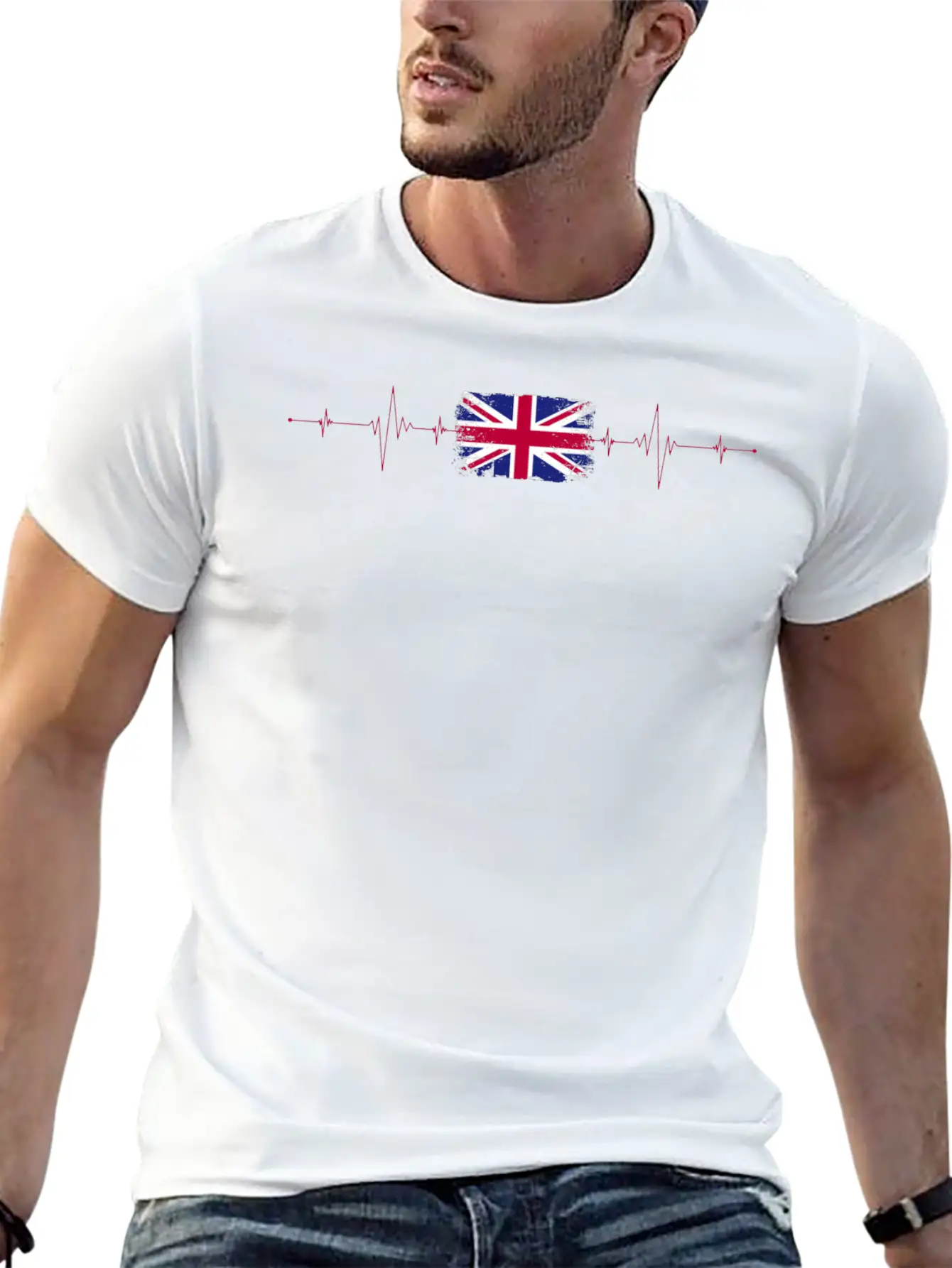 England Flag Heartbeat Unisex Short Sleeve Soft Cotton T-Shirt – Casual Everyday Wear