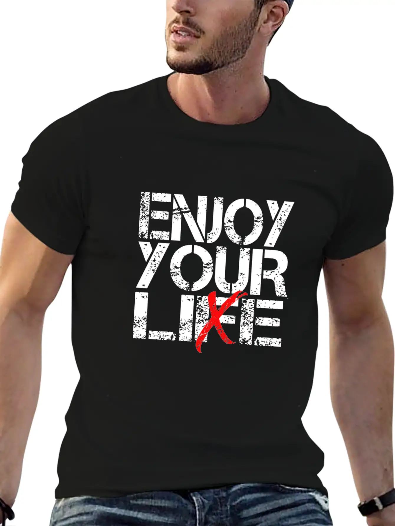 Enjoy Your Life / Lie Sarcastic Quote Art Stylish Everyday T-Shirt – Unisex Basic Cotton Tee