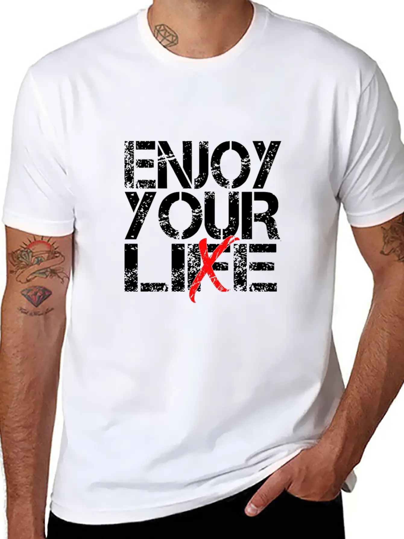 Enjoy Your Life / Lie Sarcastic Quote Art Stylish Everyday T-Shirt – Unisex Basic Cotton Tee