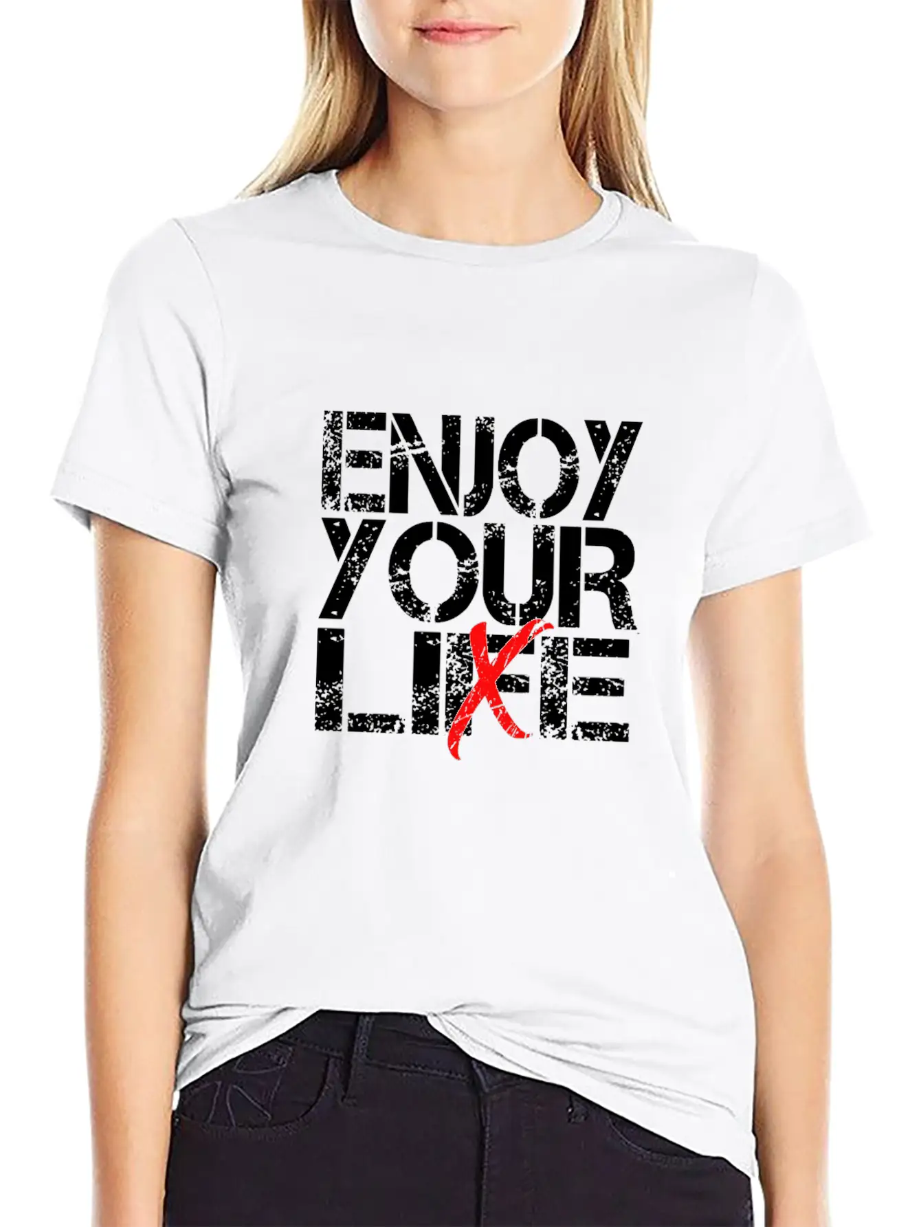 Enjoy Your Life / Lie Sarcastic Quote Art Stylish Everyday T-Shirt – Unisex Basic Cotton Tee