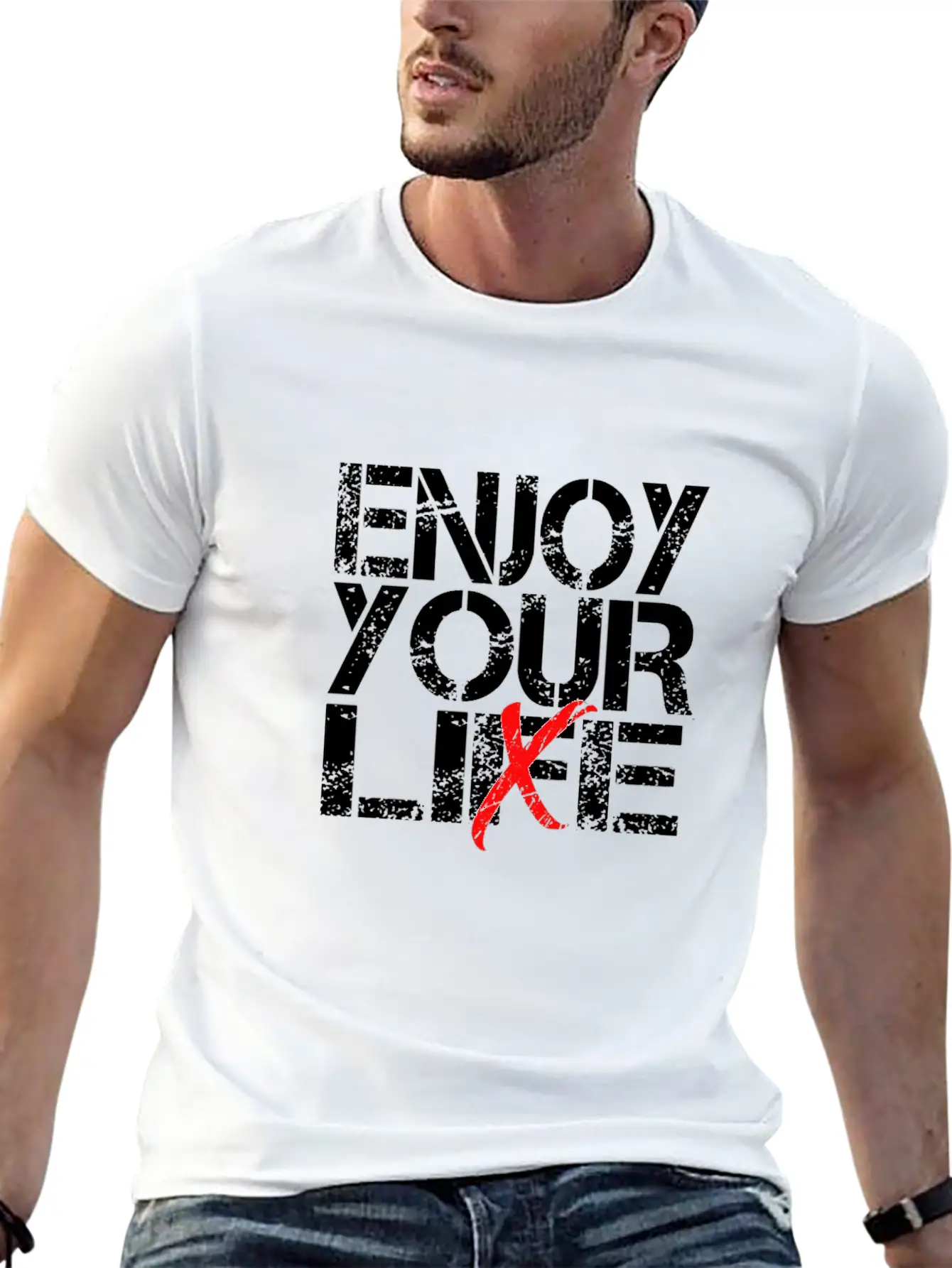 Enjoy Your Life / Lie Sarcastic Quote Art Stylish Everyday T-Shirt – Unisex Basic Cotton Tee