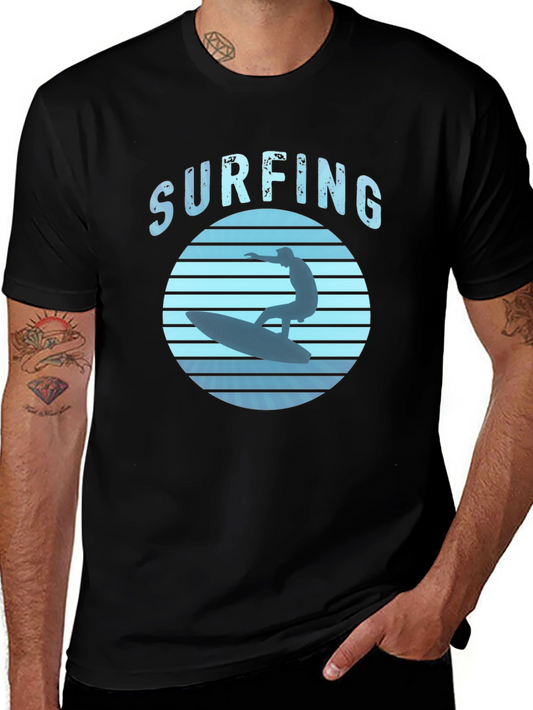 Surfing Graphic Tee - Black Cotton T-Shirt