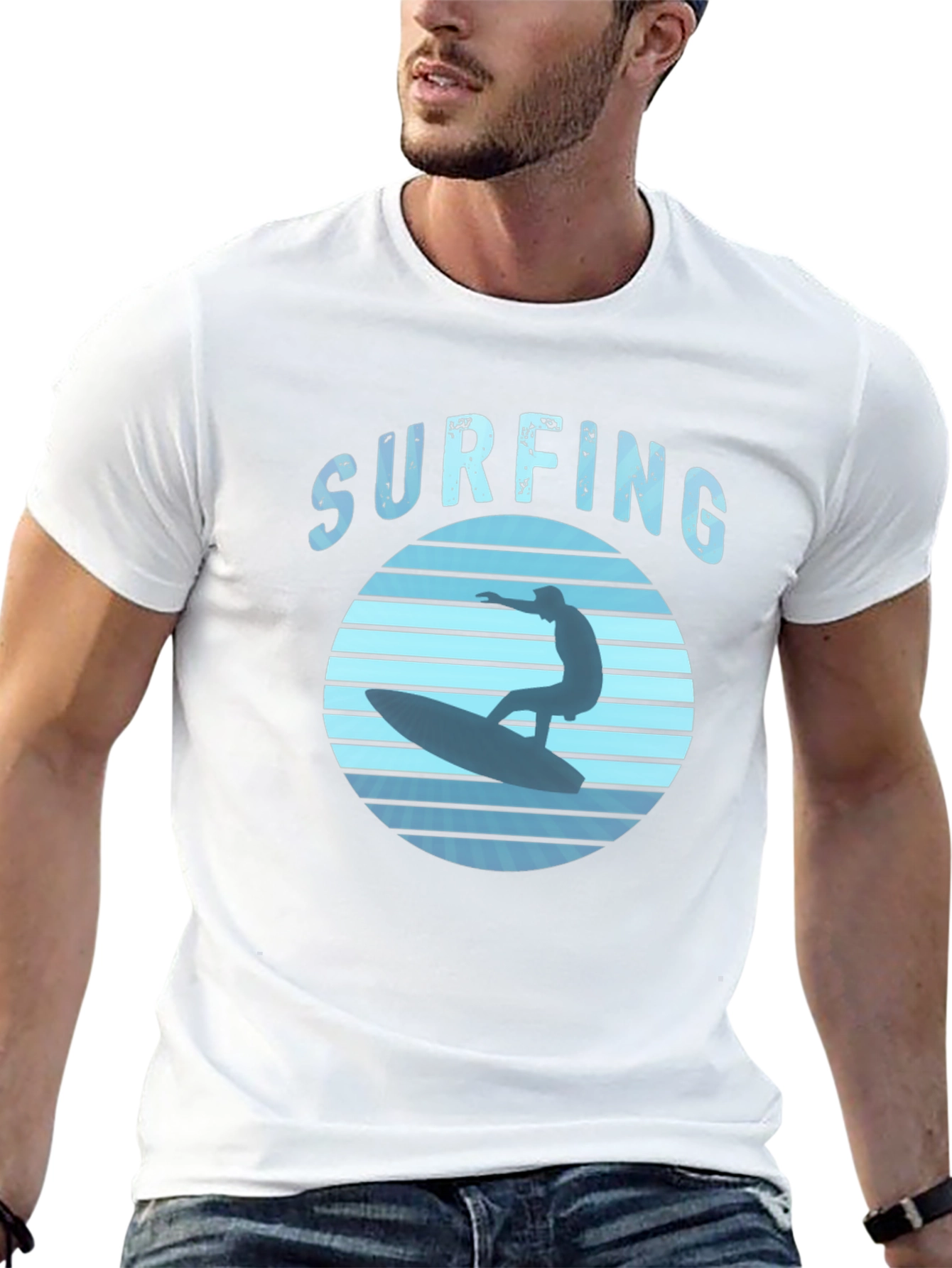 Surfing Graphic Tee - Black Cotton T-Shirt