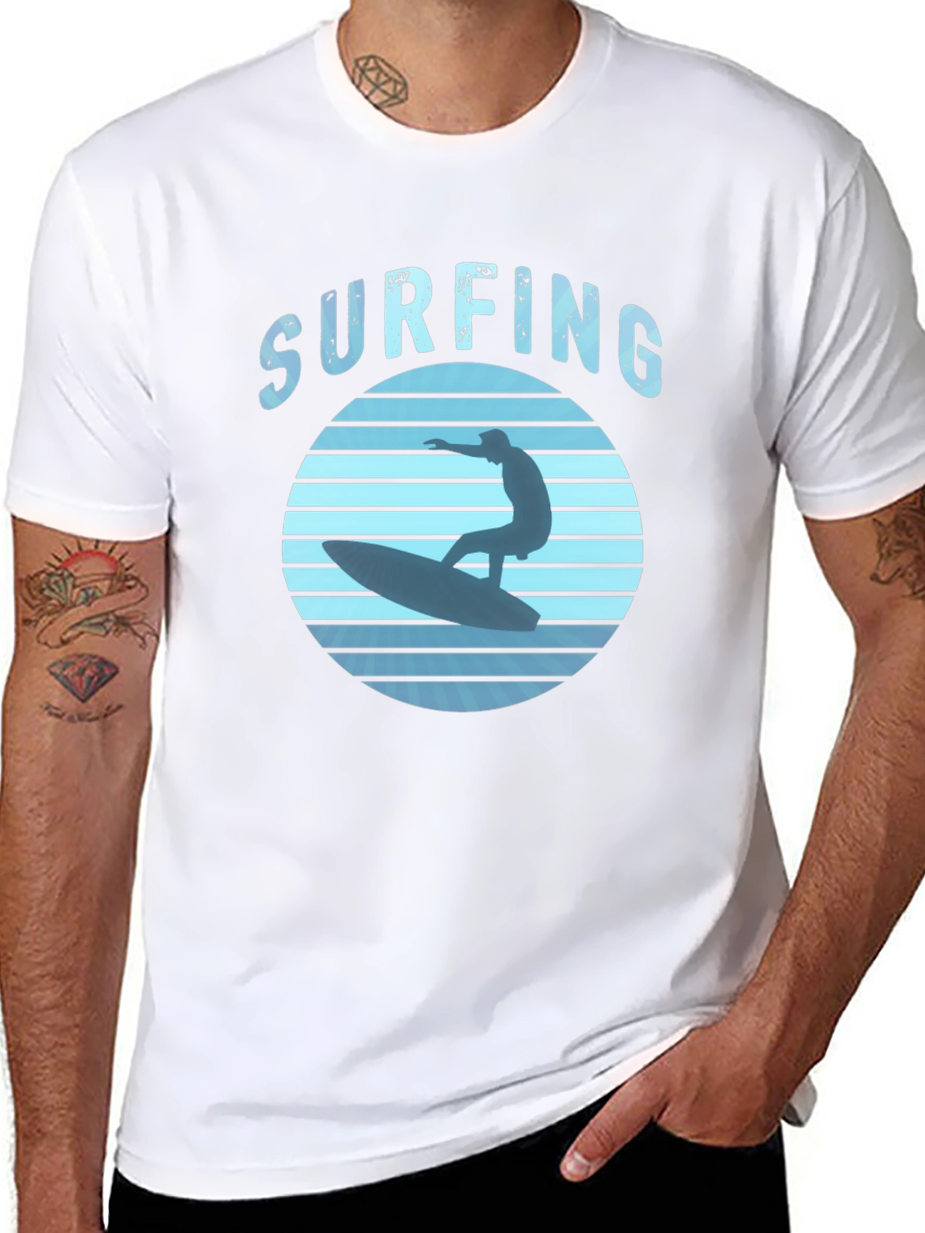 Surfing Graphic Tee - Black Cotton T-Shirt