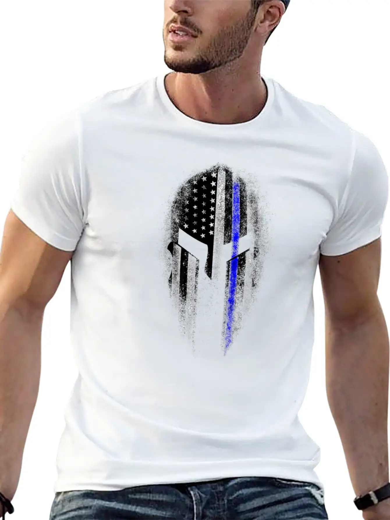 Epic American Thin Blue Line USA Flag Spartan Stylish Everyday T-Shirt – Unisex Basic Cotton Tee
