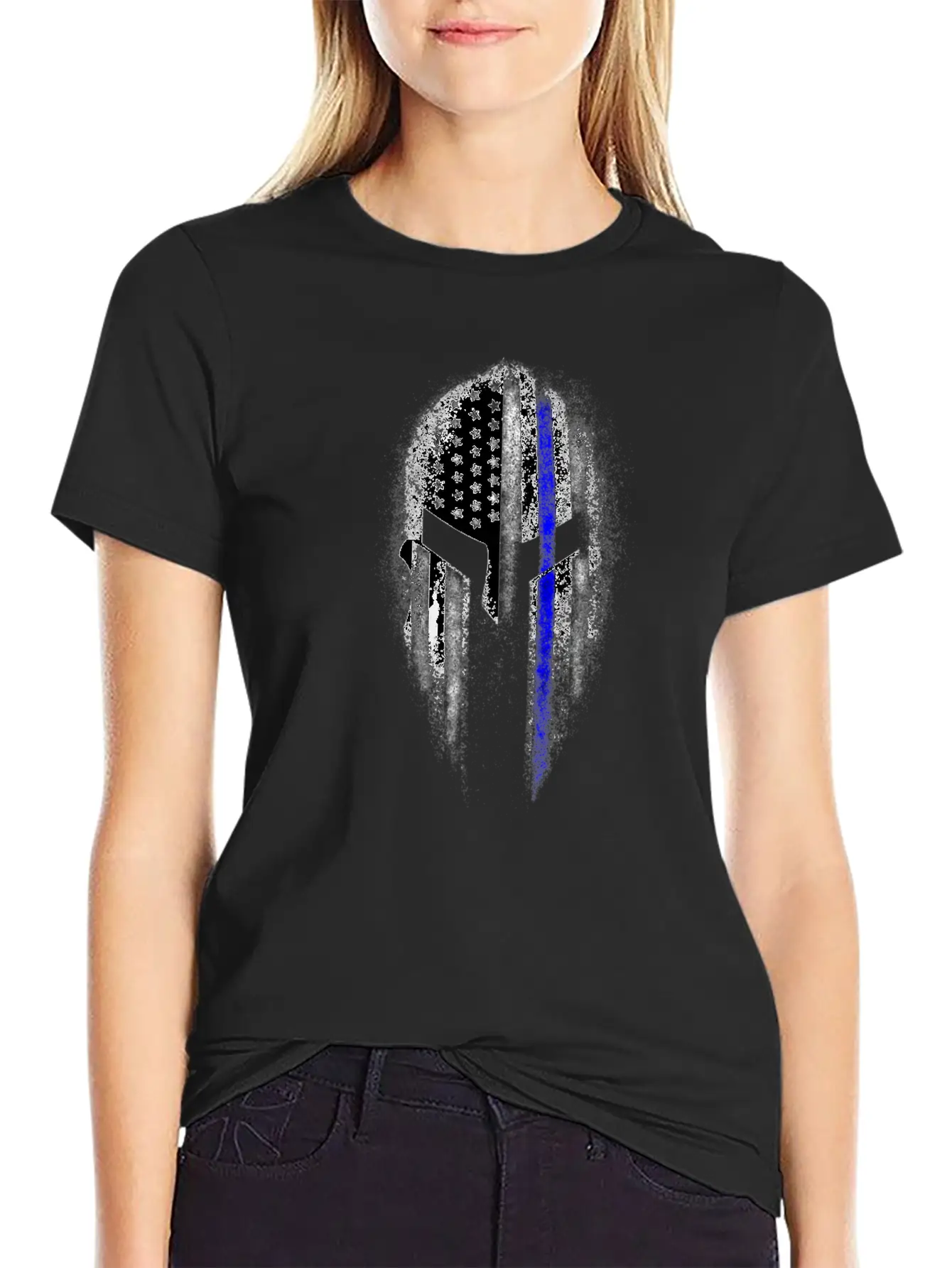 Epic American Thin Blue Line USA Flag Spartan Stylish Everyday T-Shirt – Unisex Basic Cotton Tee