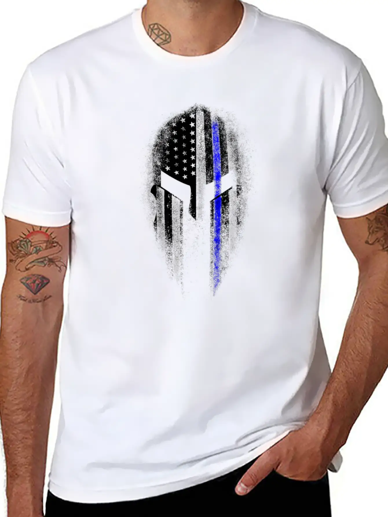 Epic American Thin Blue Line USA Flag Spartan Stylish Everyday T-Shirt – Unisex Basic Cotton Tee