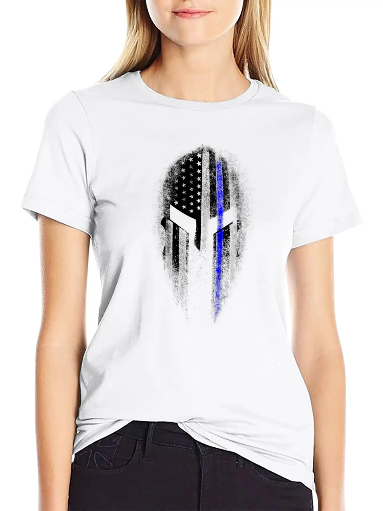 Epic American Thin Blue Line USA Flag Spartan Stylish Everyday T-Shirt – Unisex Basic Cotton Tee