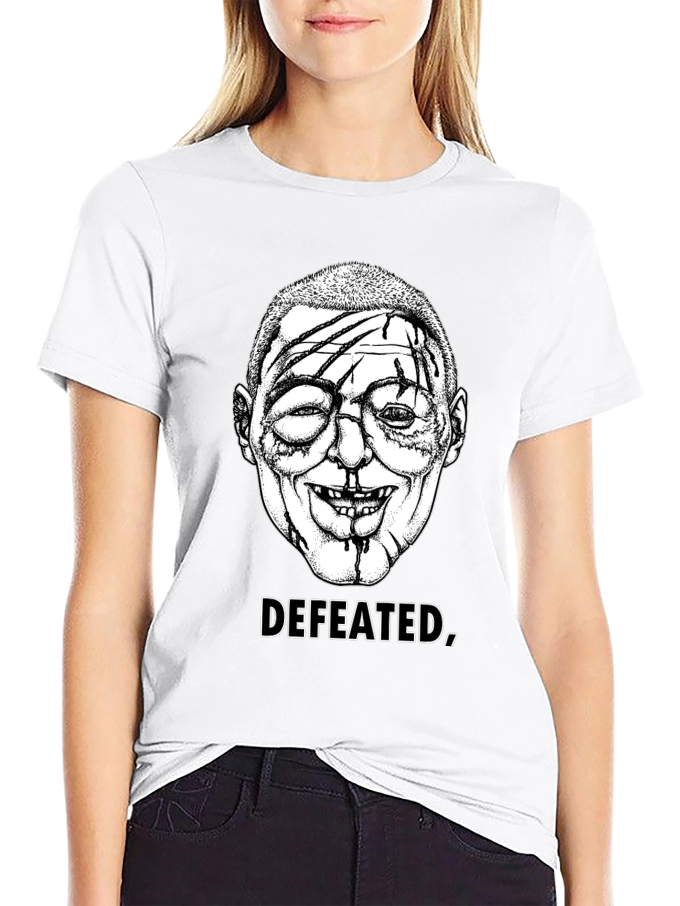Defeated Graphic Tee - Black Cotton T-Shirt