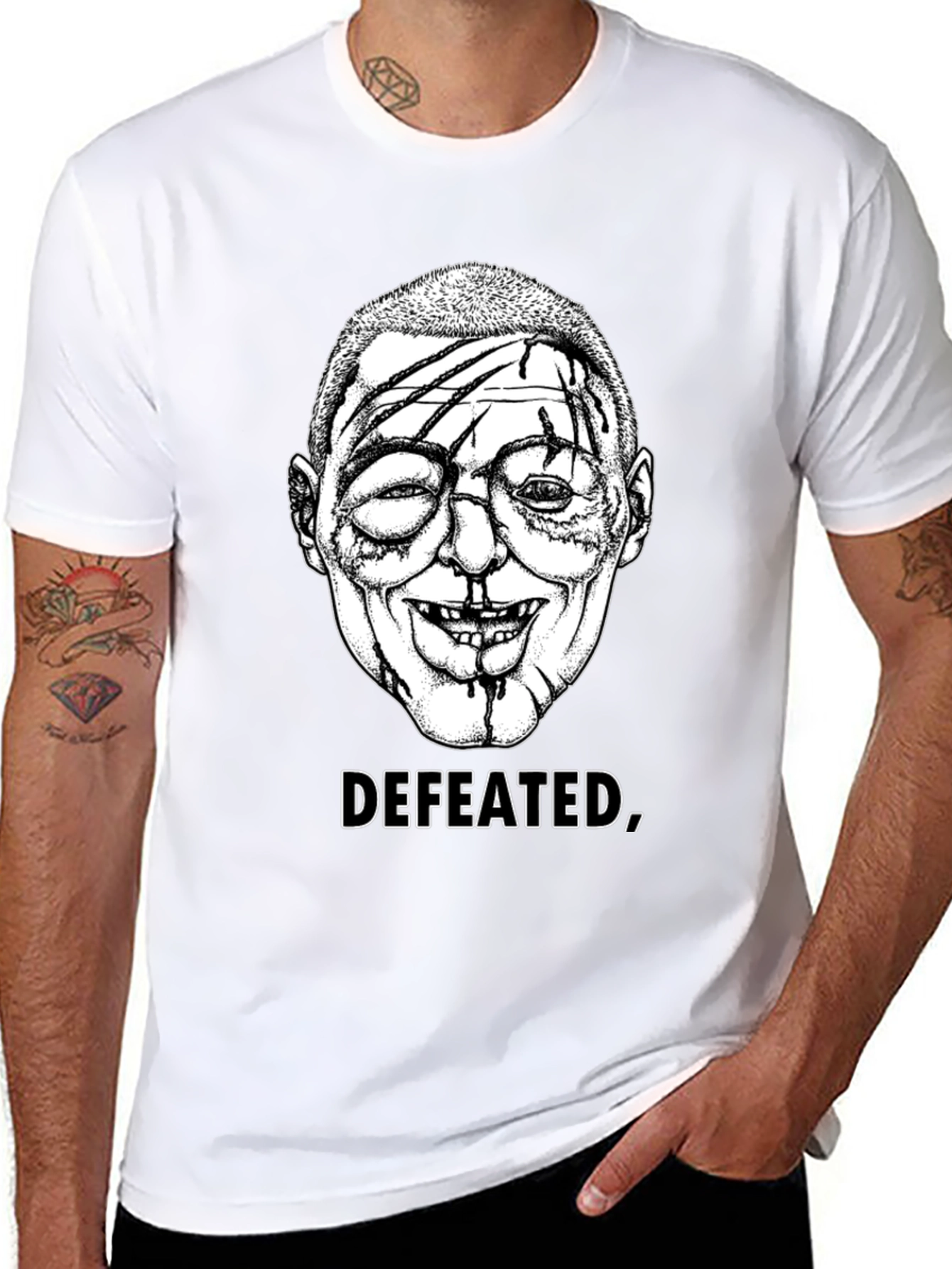 Defeated Graphic Tee - Black Cotton T-Shirt