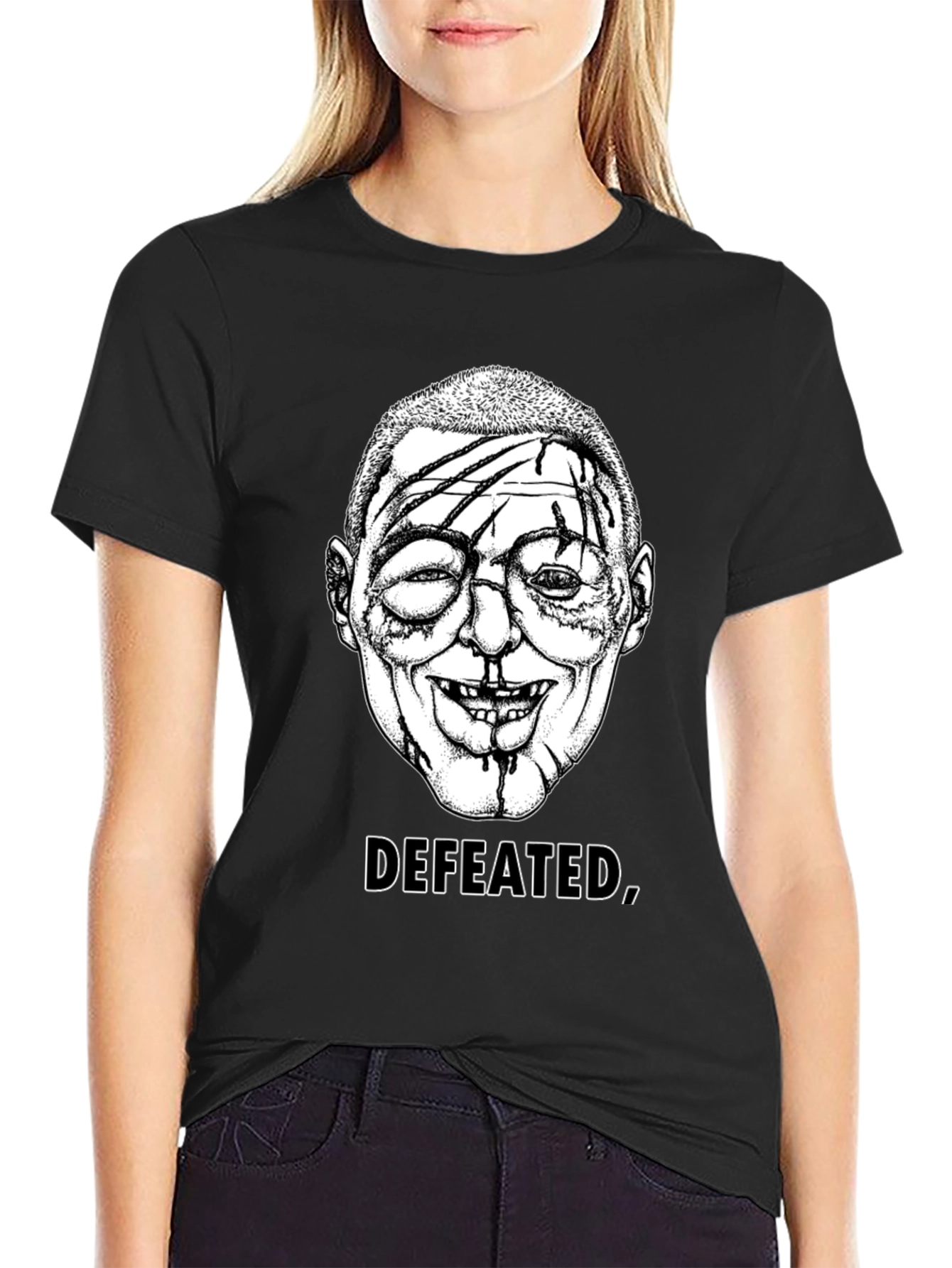 Defeated Graphic Tee - Black Cotton T-Shirt