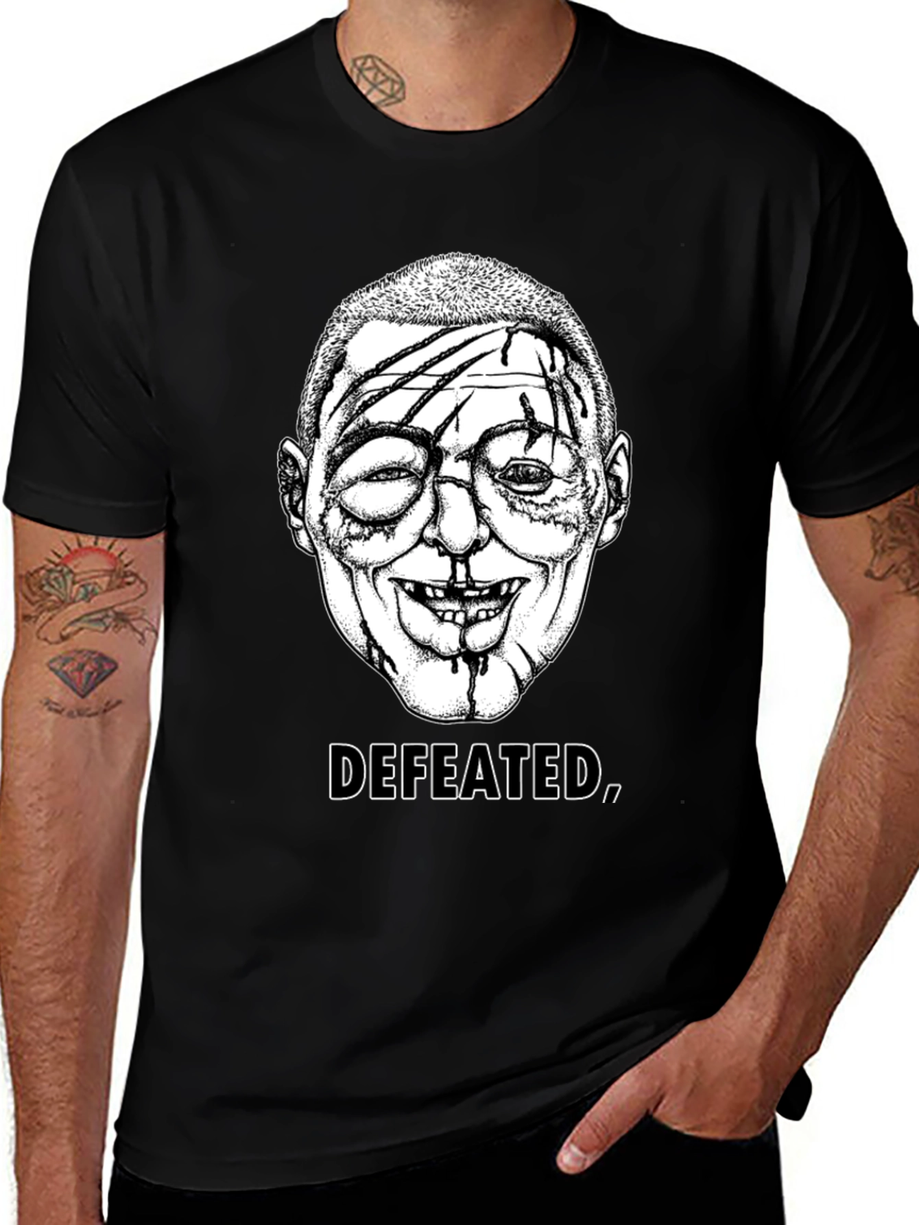 Defeated Graphic Tee - Black Cotton T-Shirt