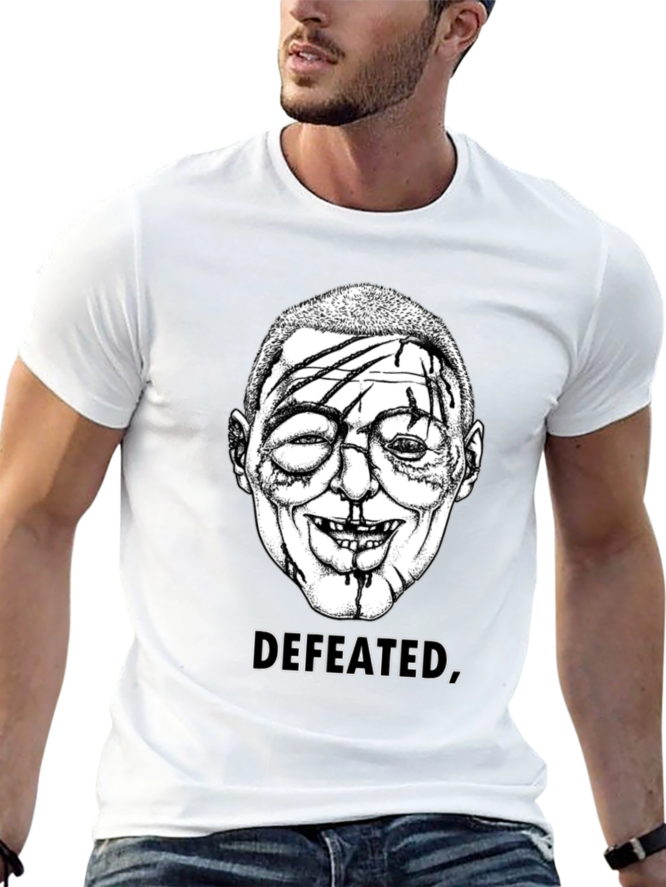 Defeated Graphic Tee - Black Cotton T-Shirt