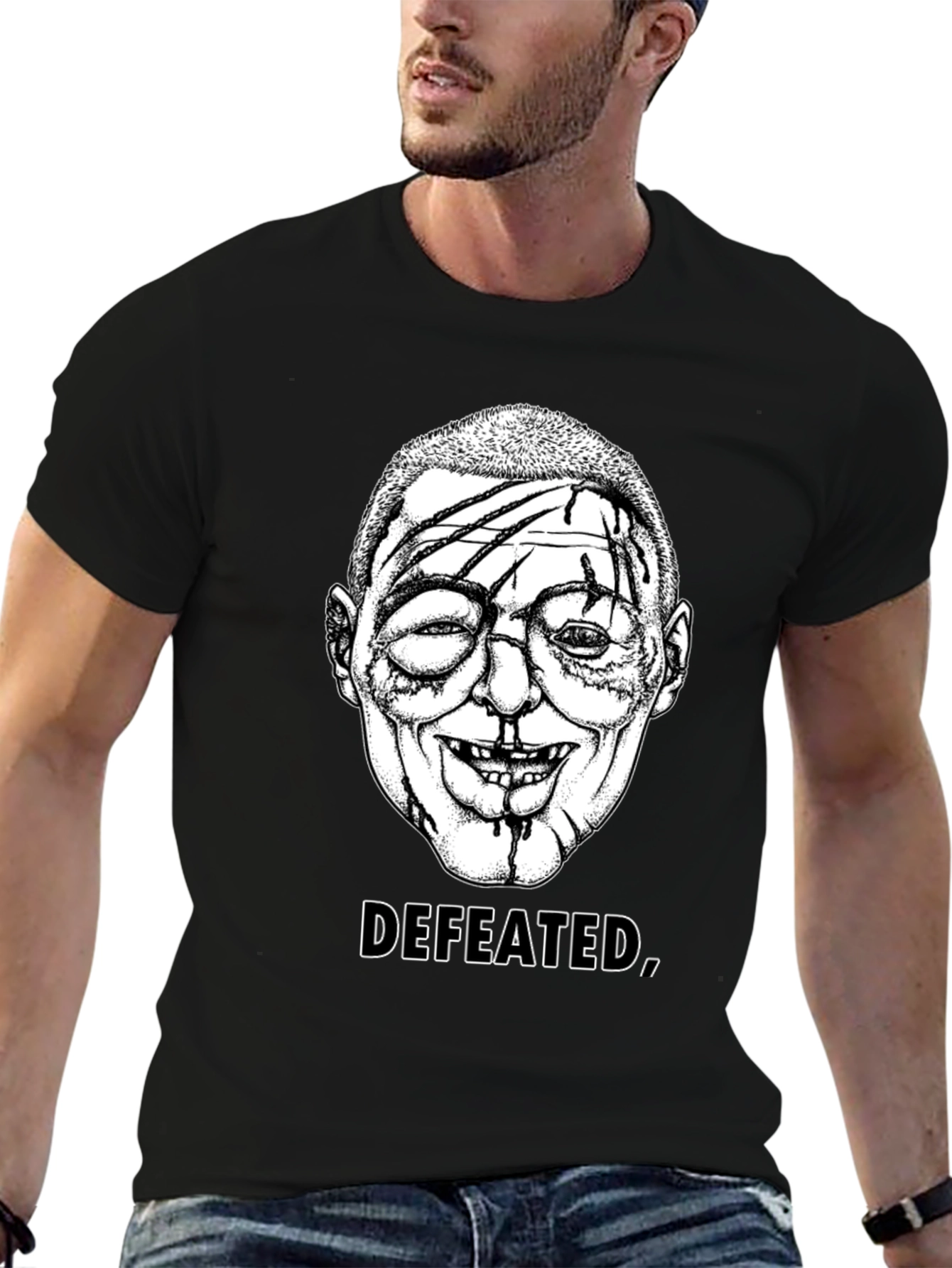 Defeated Graphic Tee - Black Cotton T-Shirt