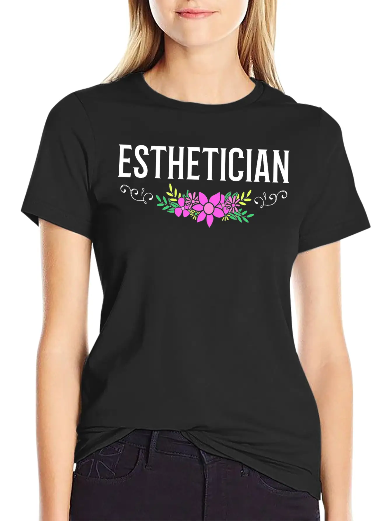 Esthetician For Women With Design Flowers Timeless Short Sleeve Tee – Comfy And Minimalist Design