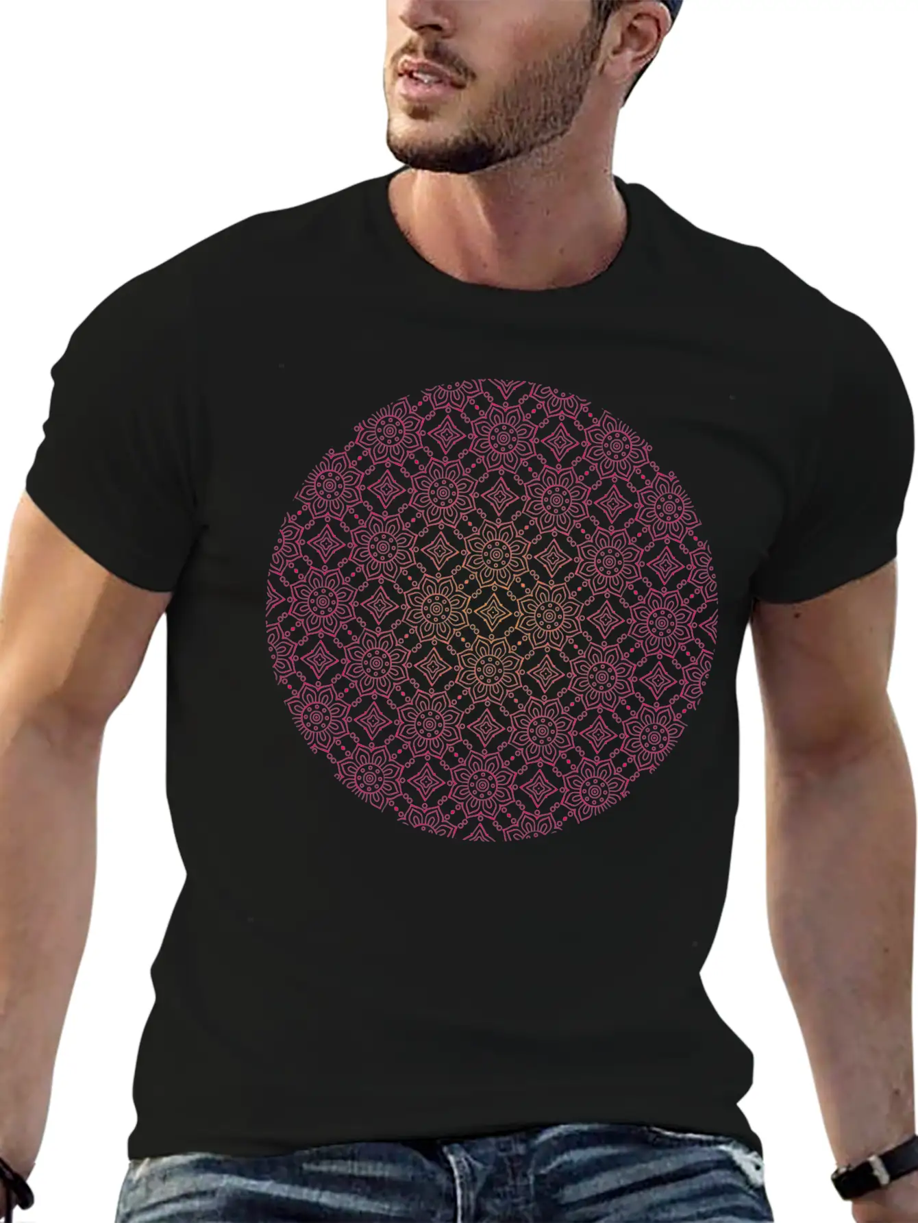 Ethinic Floral Seamless Pattern Stylish Everyday T-Shirt – Unisex Basic Cotton Tee