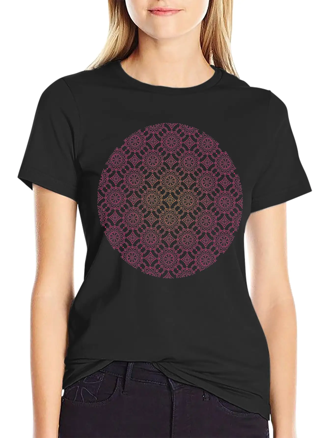 Ethinic Floral Seamless Pattern Stylish Everyday T-Shirt – Unisex Basic Cotton Tee