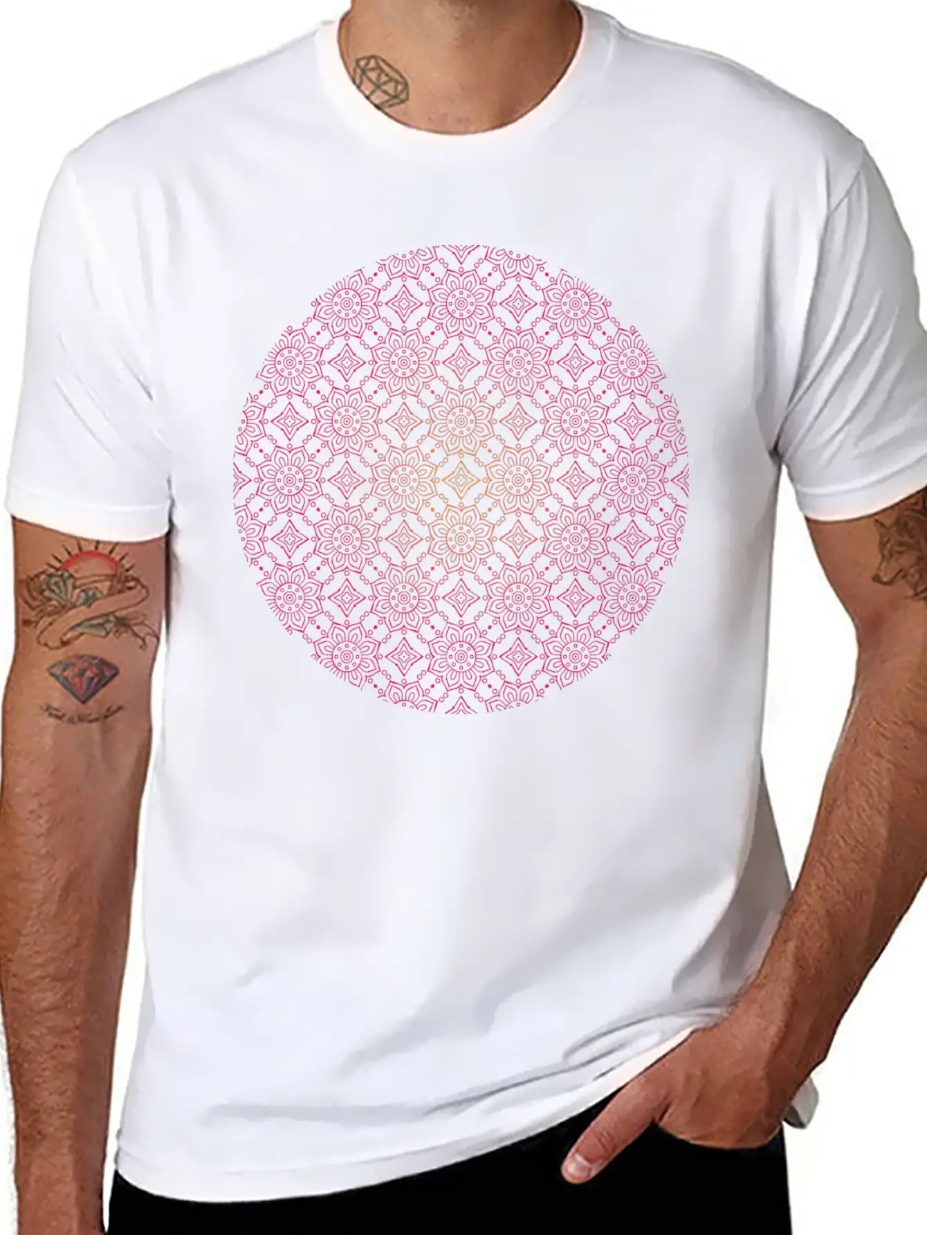 Ethinic Floral Seamless Pattern Stylish Everyday T-Shirt – Unisex Basic Cotton Tee