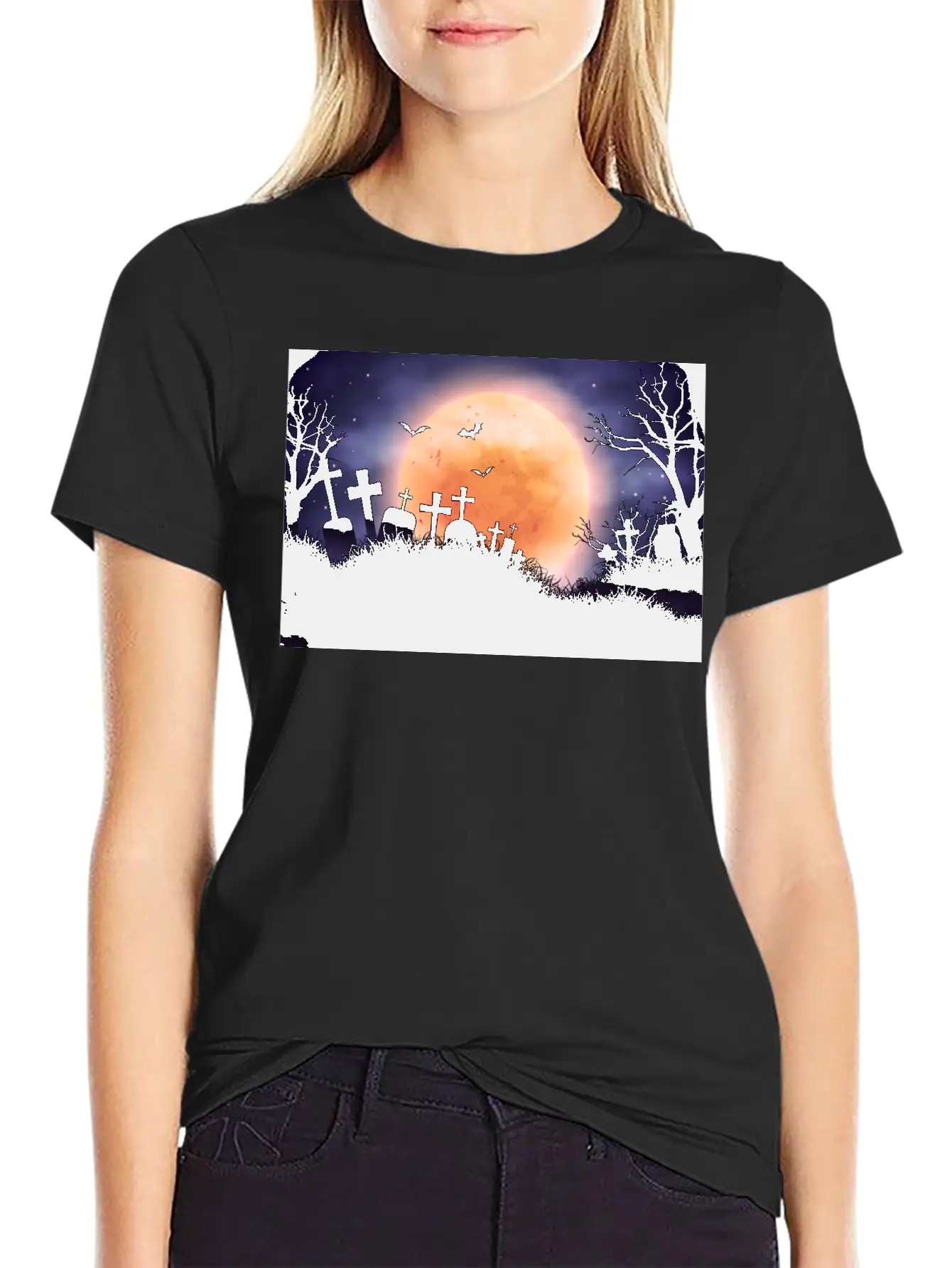 Evil Cemetery And Full Moon Comfortable Minimalist Graphic Tee – Summer Style Essential