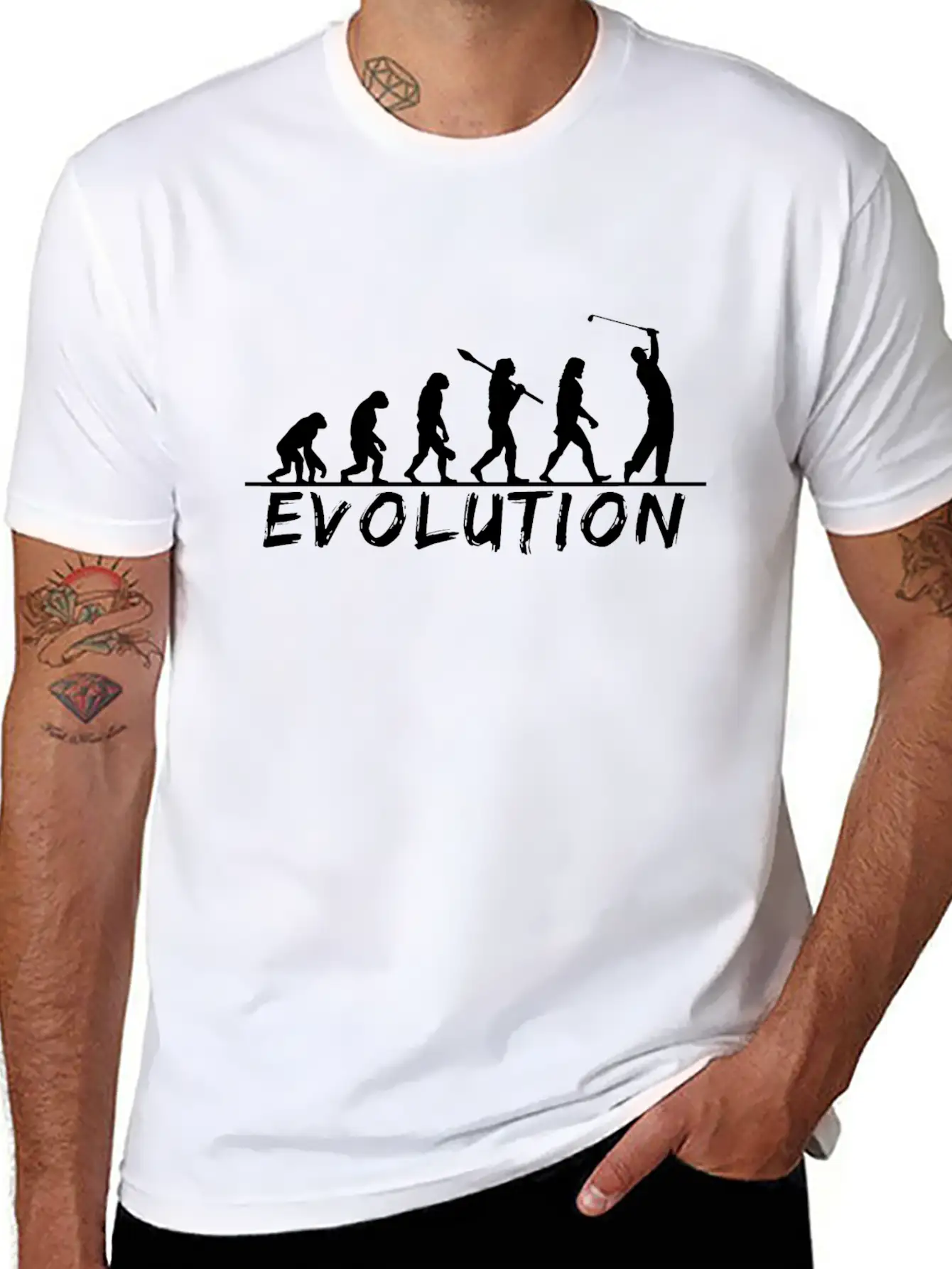 Evolution Golf, Golf, Golfer, Golfing, Game, Fun Unisex Short Sleeve Soft Cotton T-Shirt – Casual Everyday Wear