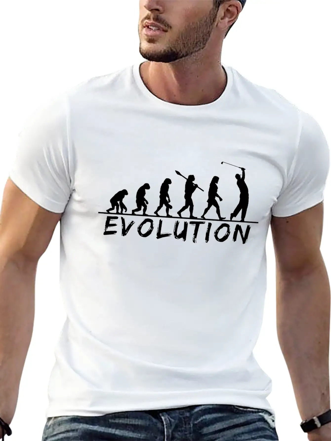 Evolution Golf, Golf, Golfer, Golfing, Game, Fun Unisex Short Sleeve Soft Cotton T-Shirt – Casual Everyday Wear