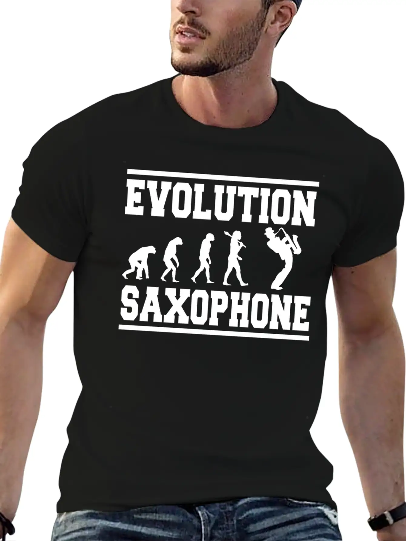 Evolution Saxophone Stylish Everyday T-Shirt – Unisex Basic Cotton Tee