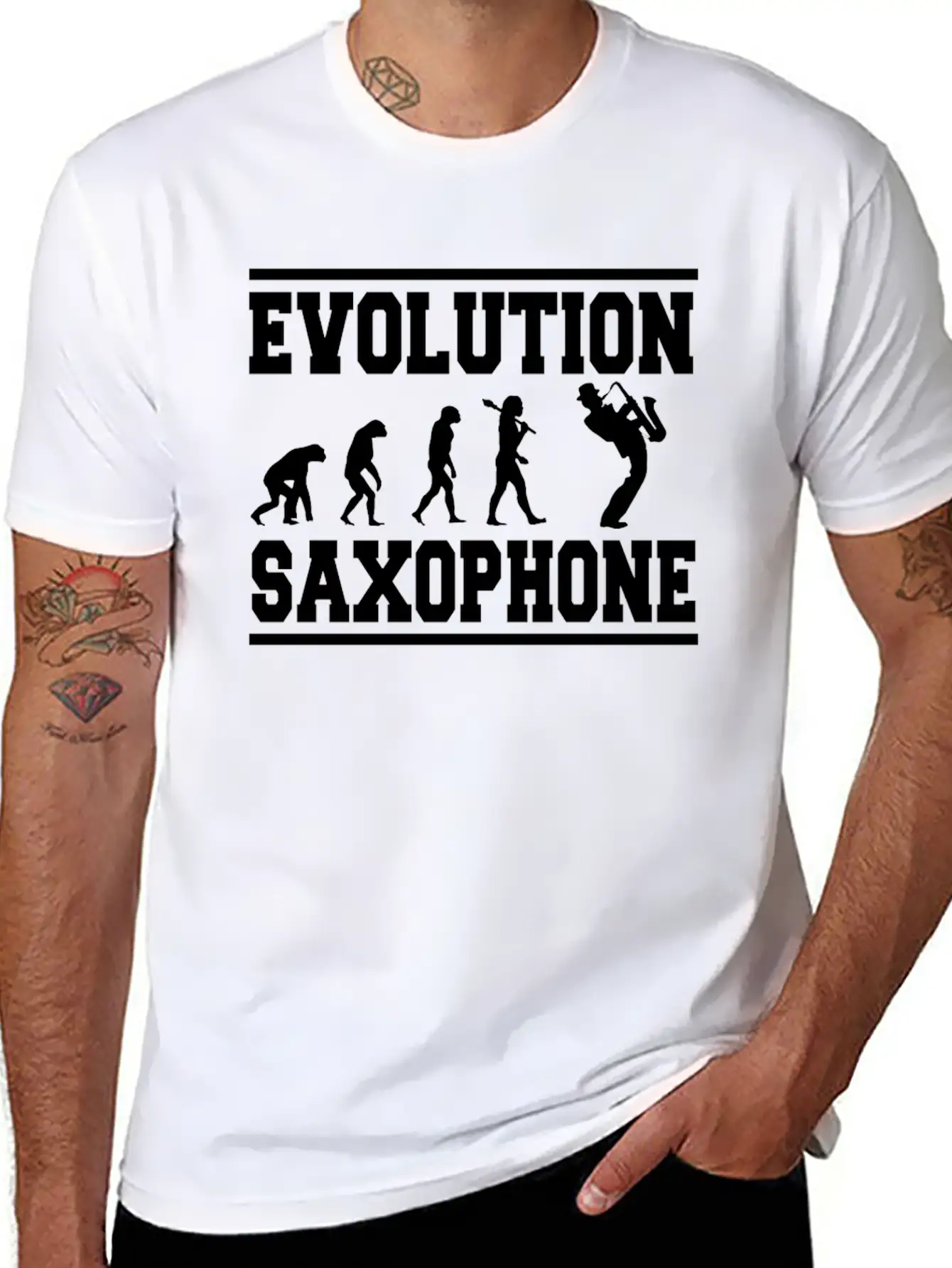 Evolution Saxophone Stylish Everyday T-Shirt – Unisex Basic Cotton Tee