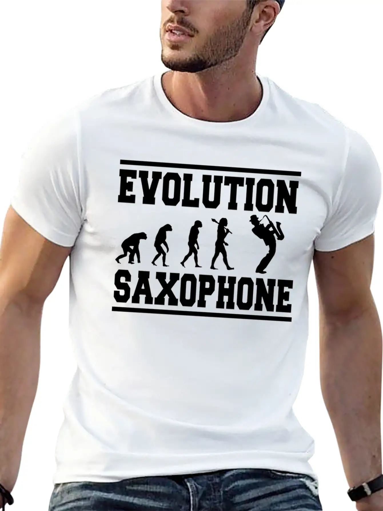 Evolution Saxophone Stylish Everyday T-Shirt – Unisex Basic Cotton Tee