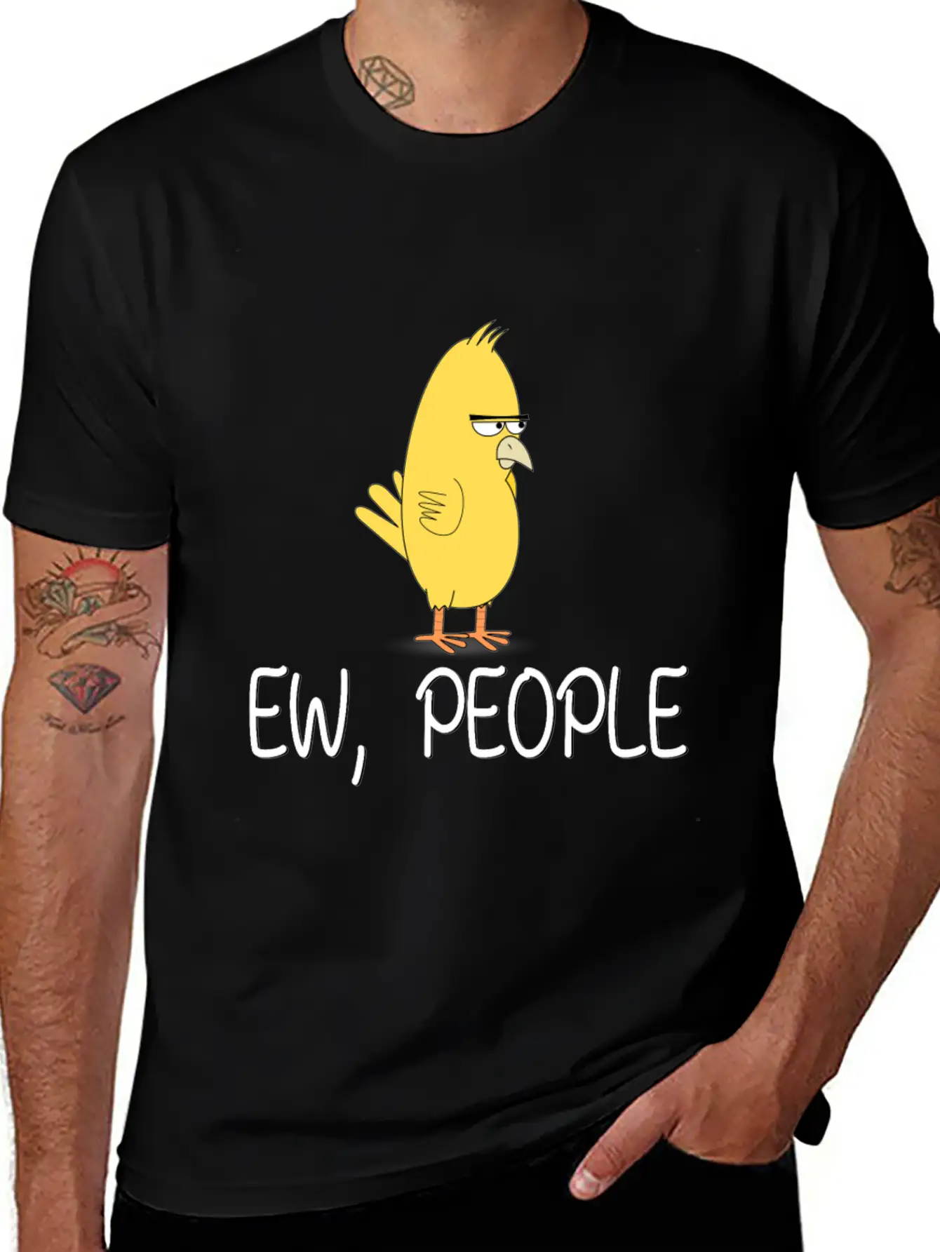Ew People Funny Misantroph Bird Design Unisex Short Sleeve Soft Cotton T-Shirt – Casual Everyday Wear