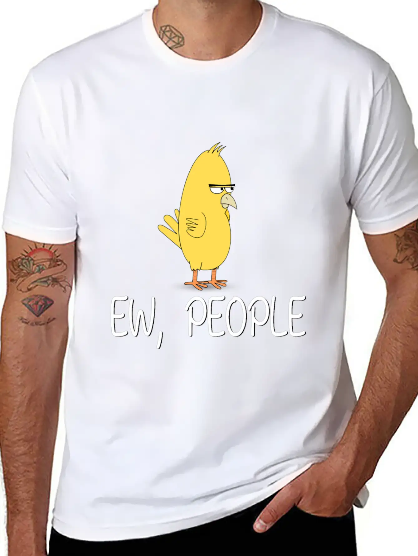 Ew People Funny Misantroph Bird Design Unisex Short Sleeve Soft Cotton T-Shirt – Casual Everyday Wear