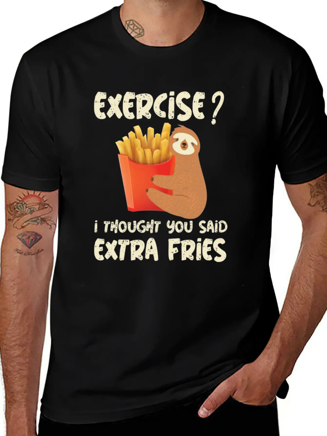 Exercise I Thought Extra Fries Sloth Stylish Everyday T-Shirt – Unisex Basic Cotton Tee
