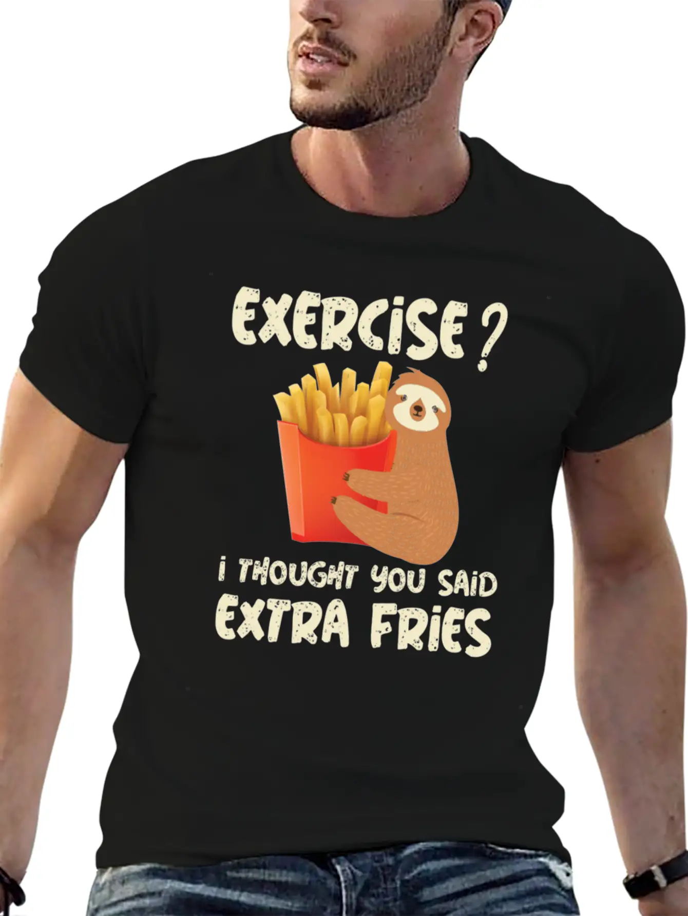 Exercise I Thought Extra Fries Sloth Stylish Everyday T-Shirt – Unisex Basic Cotton Tee