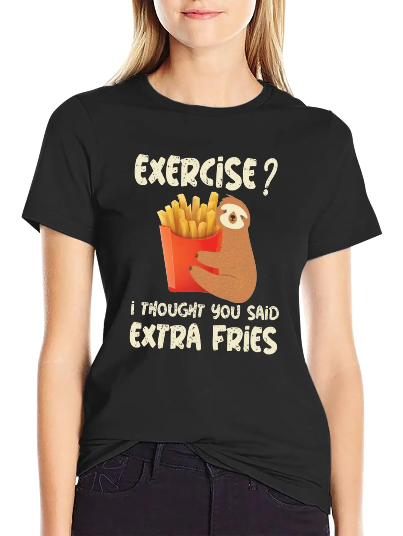 Exercise I Thought Extra Fries Sloth Stylish Everyday T-Shirt – Unisex Basic Cotton Tee